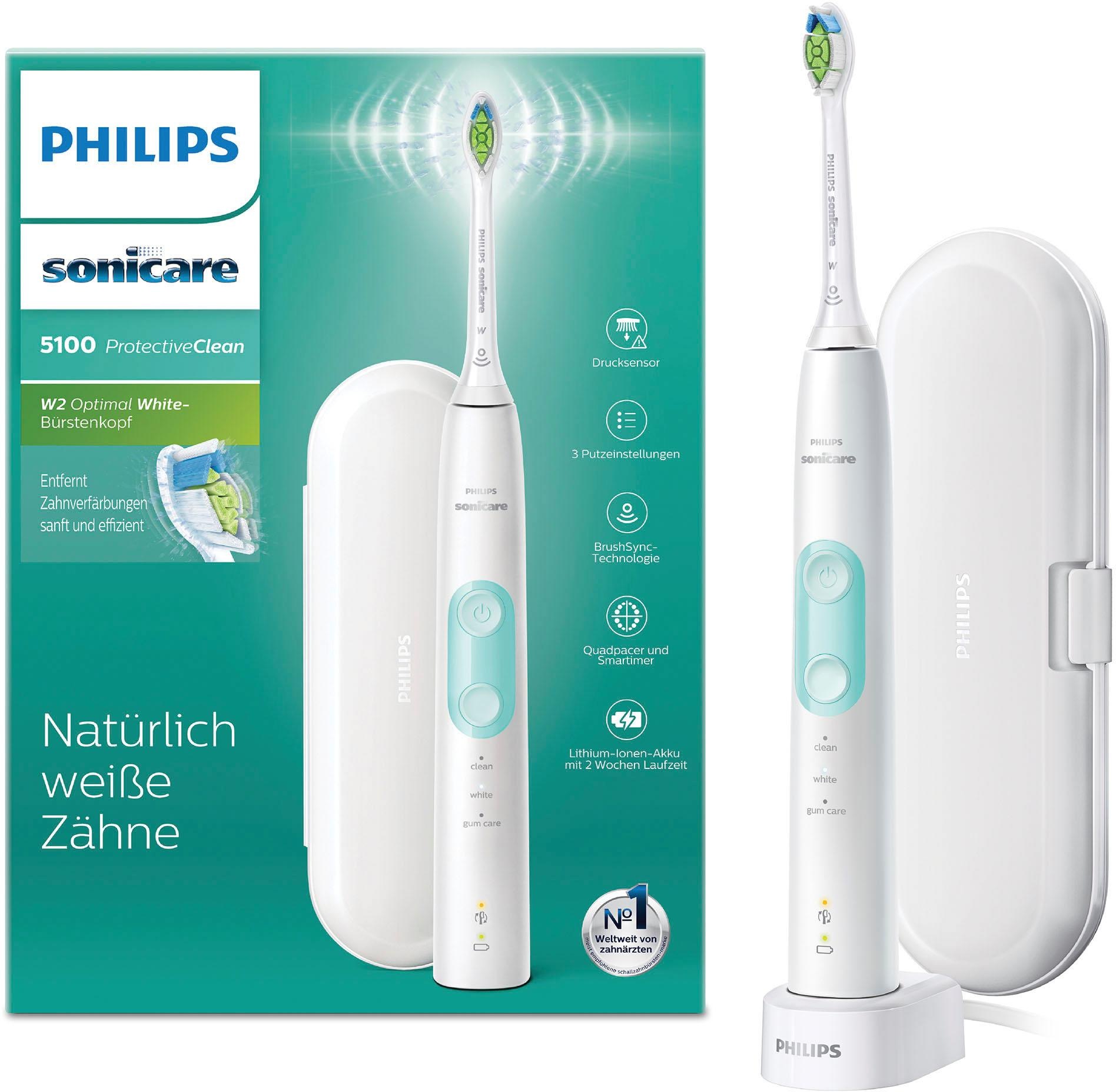 Philips Sonicare Elektrische Zahnbürste »ProtectiveClean 5100«, 1 St. Aufsteckbürsten, Schallzahnbürste, Drucksensor, 3 Programme