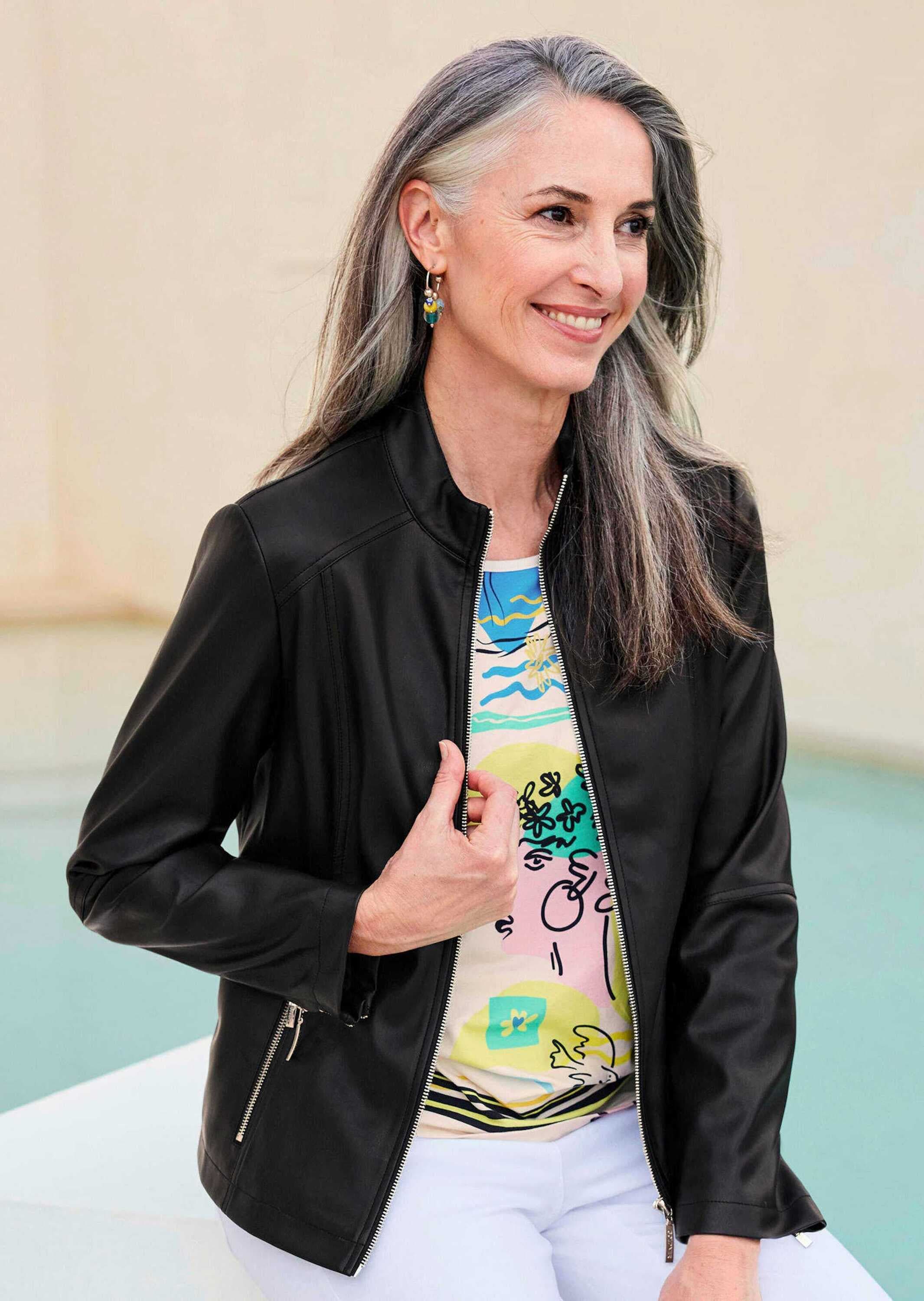 GOLDNER Kurzjacke »Kurzgröße Lederoptik-Jacke mit silbernen Reißverschlüssen«