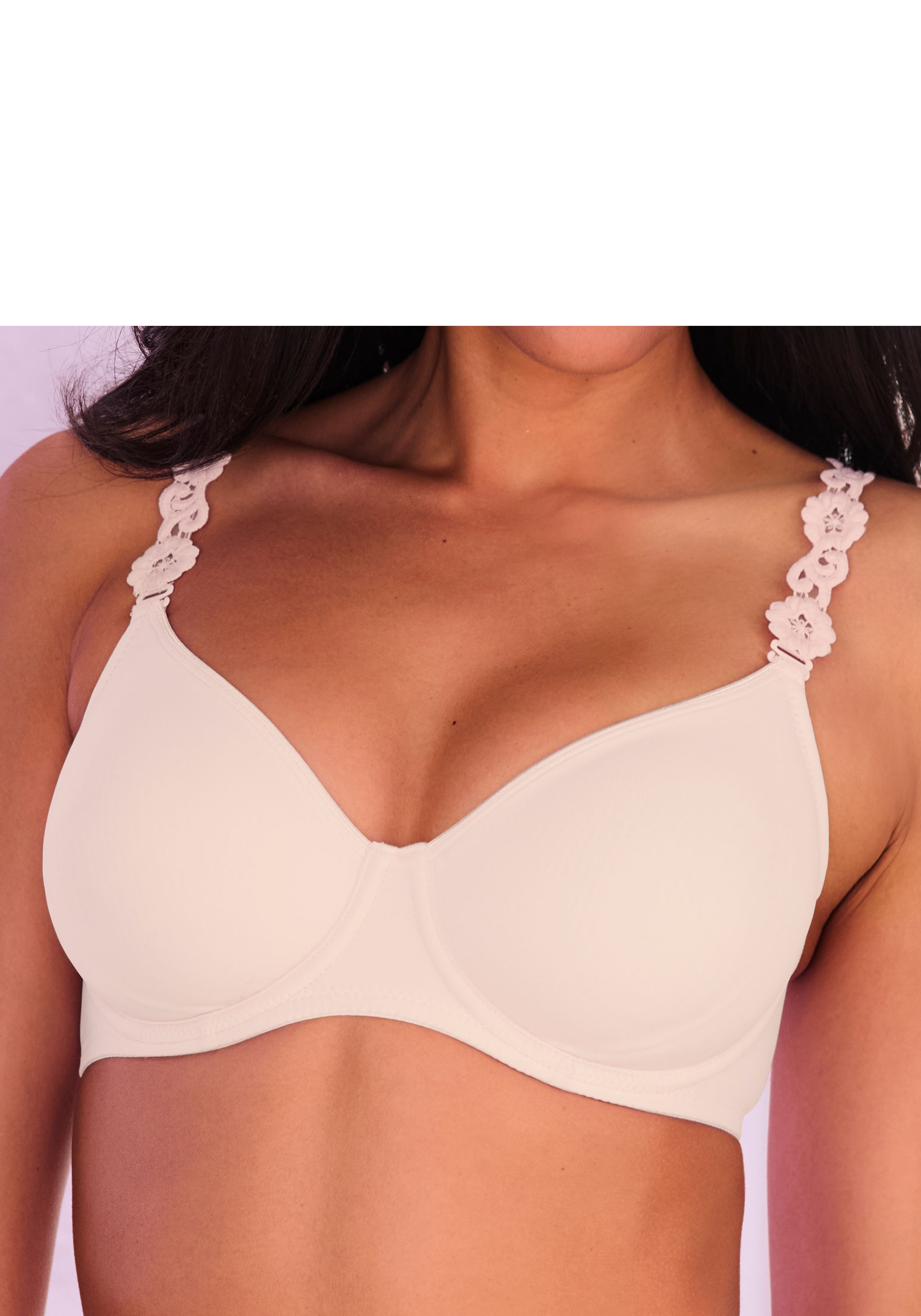 Lascana Damen T-Shirt-BH mit 3 Trägern (Wechselträger) und Stickerei in rosa, Größe Cup F