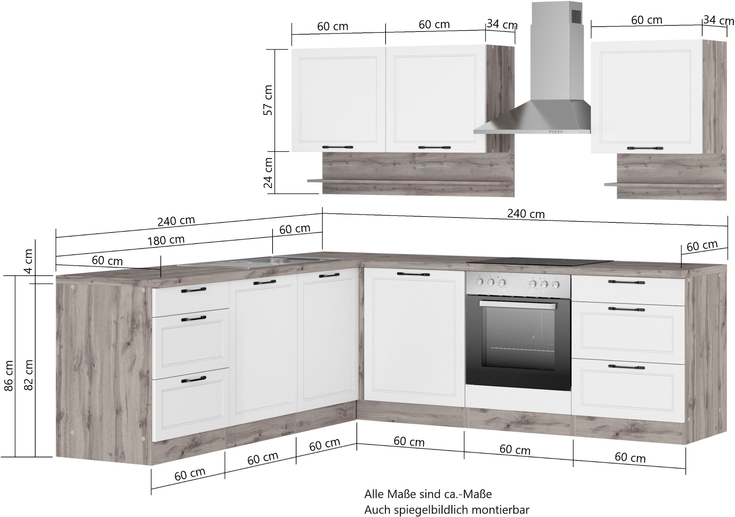KOCHSTATION Winkelküche »KS-Lana« Stellbreite 240/240 cm, wahlweise mit und ohne E-Geräte