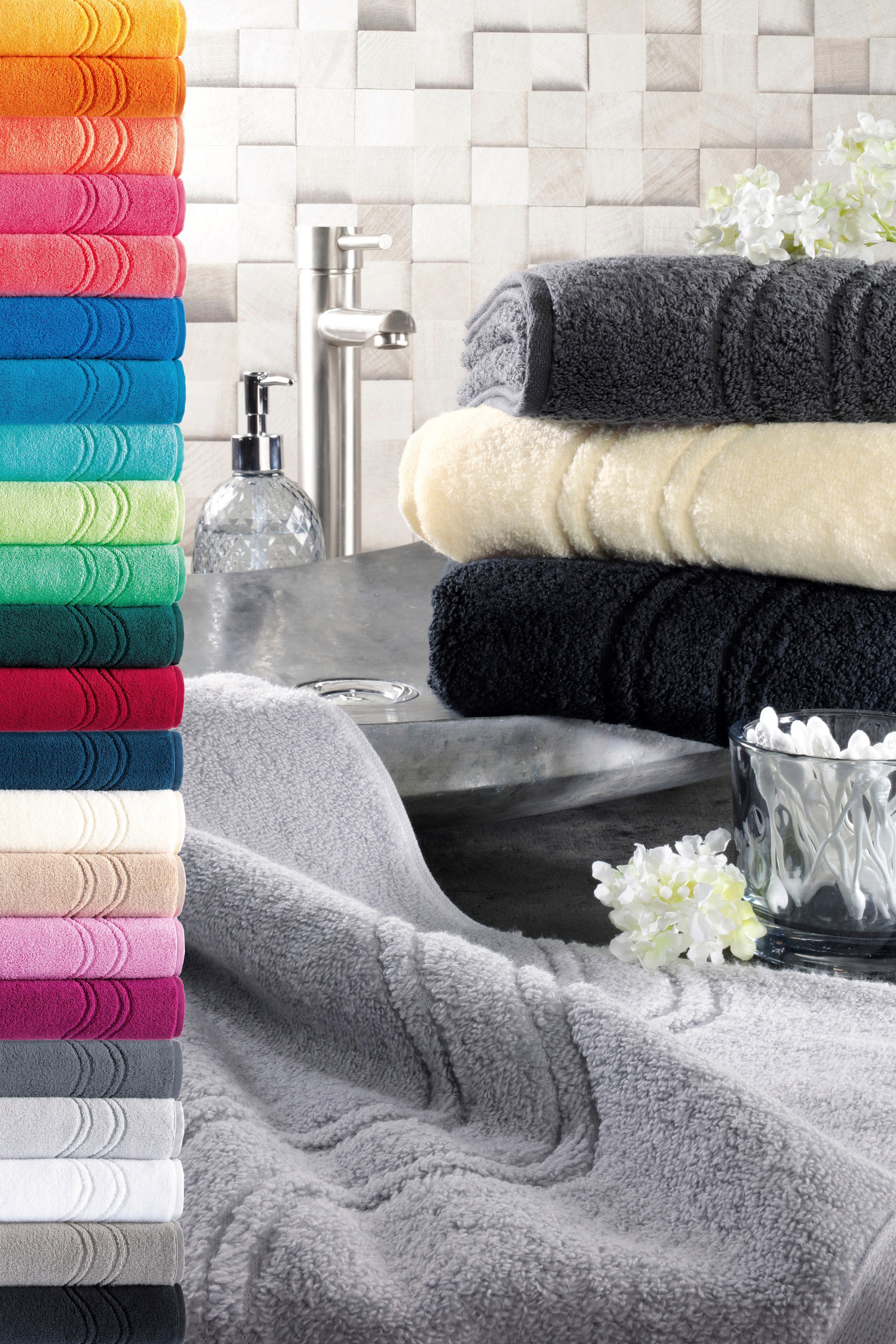 ROSS Duschtuch »Cashmere feeling«, (1 St.), 100% Baumwolle, mit Wellen-Bordüre, große Farbauswahl