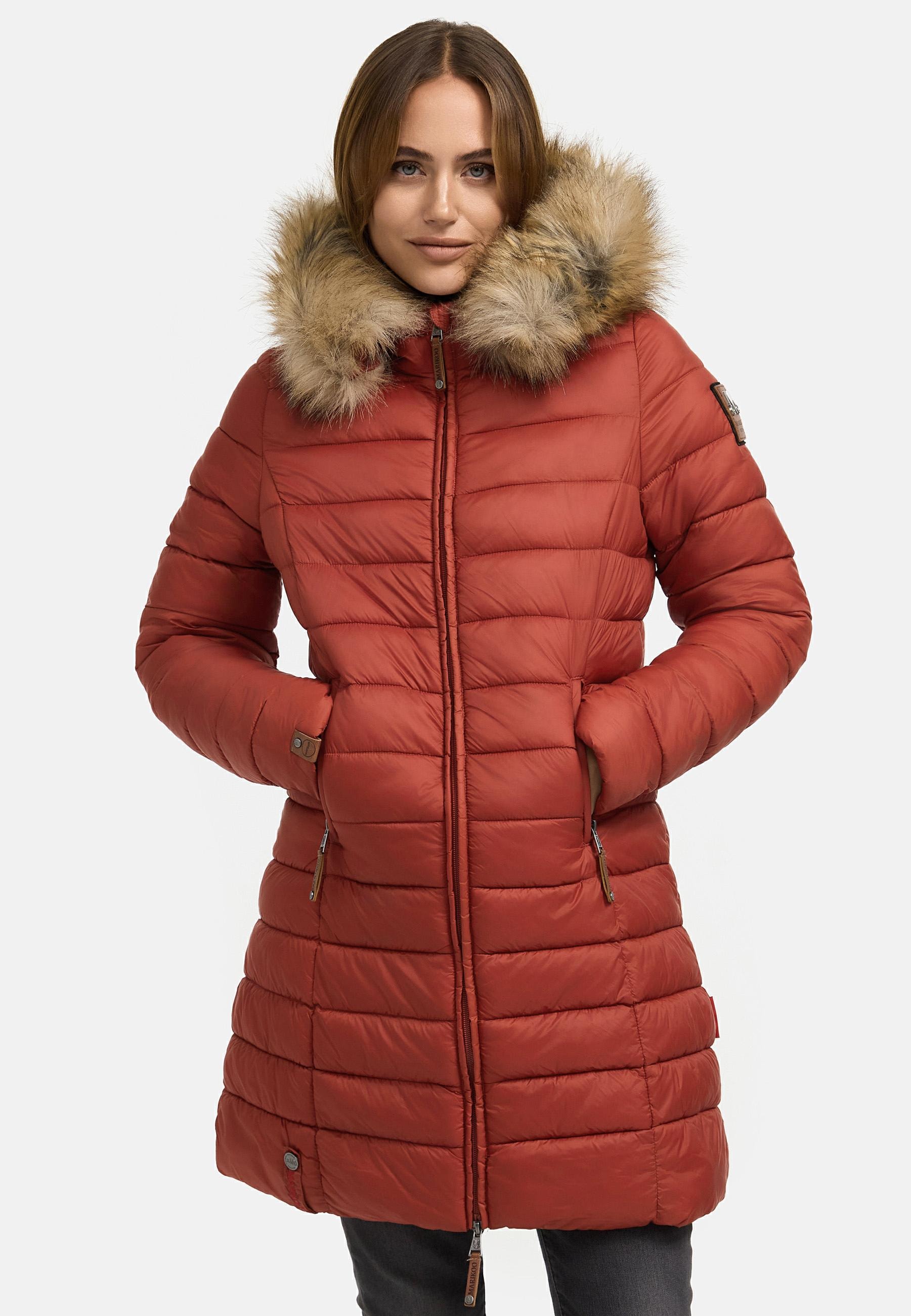 Marikoo Steppmantel »Steppmantel Rose-Stepp«, zeitloser Winterparka mit großer Kunstfellkapuze