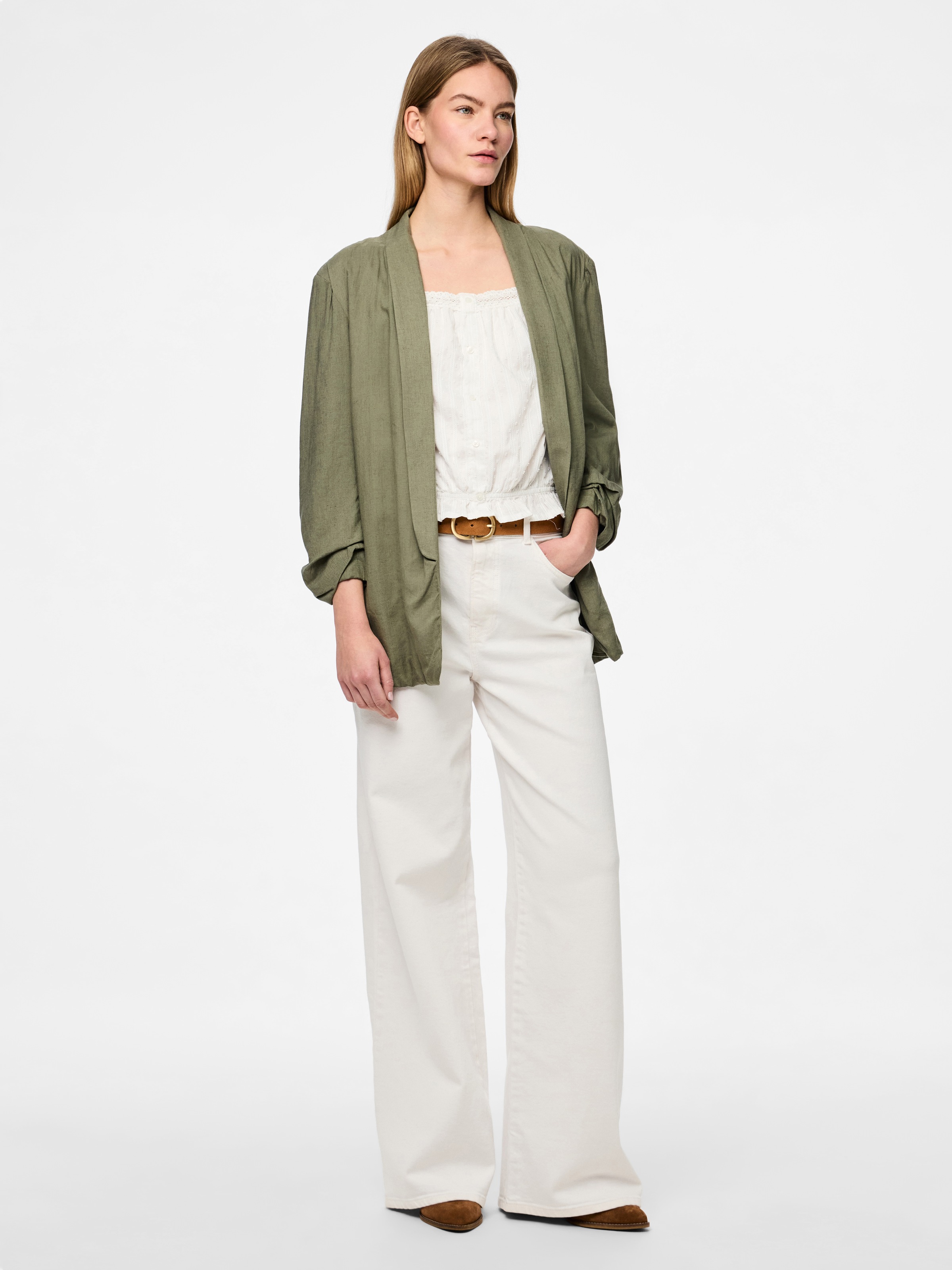 pieces Longblazer »PCPIA BOSELLA BLAZER WVN NOOS«, mit Leinen