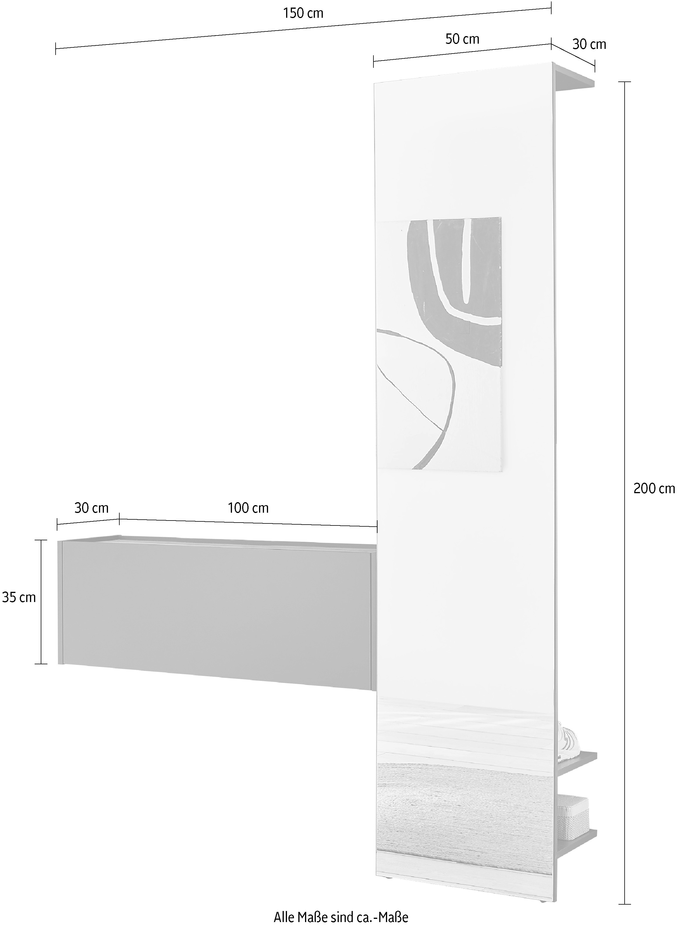 INOSIGN Garderoben-Set »GIRON/ CiTY, Garderobe in Wotan Eiche, moderner Garderobenschrank«, (Komplett-Set, 2 St.), enthält Hängeschrank & Garderobenelement mit Spiegel, 150 cm breit