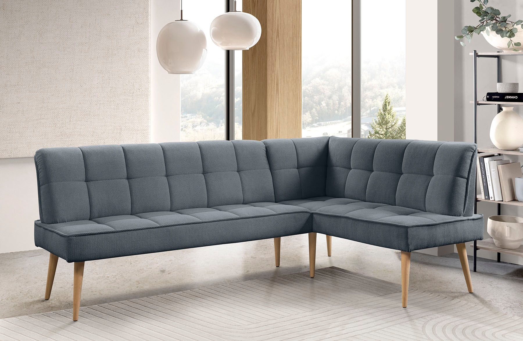 exxpo - sofa fashion Eckbank »Latte« moderne Sitz- und Rückensteppung, bequem und elegant, hoher Holzfuß