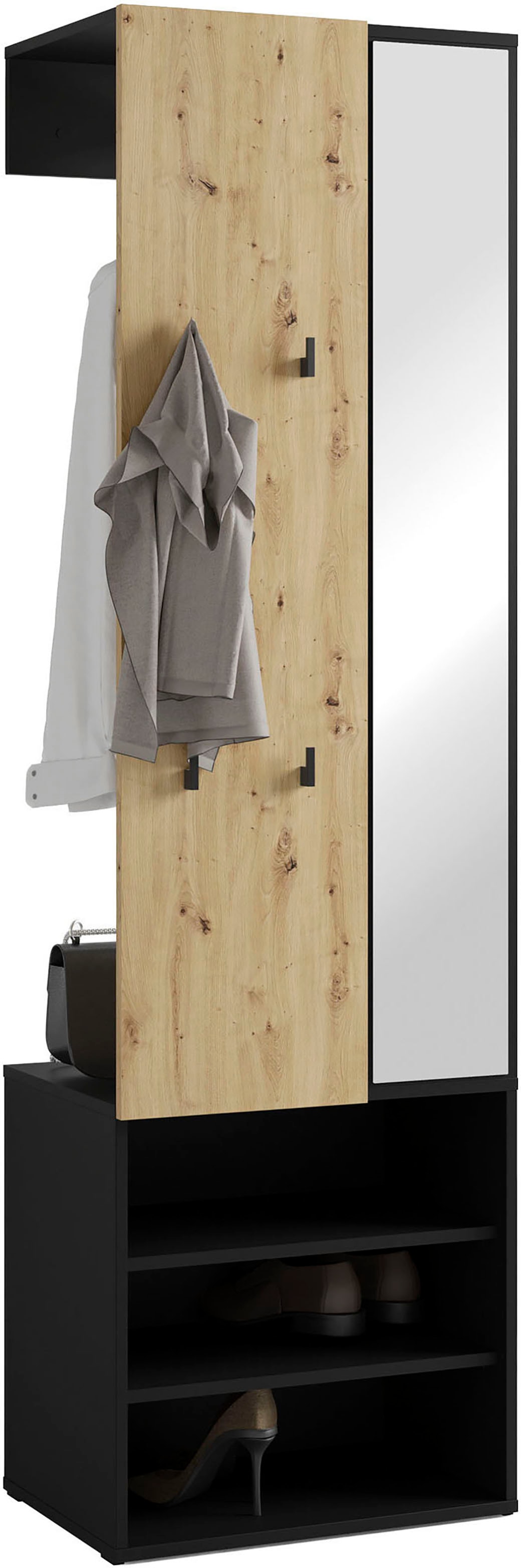 byLIVING Kompaktgarderobe »Dielen - Set Andorra« 1 Stk. tlg. maximale Ordnung auf wenig Fläche mit Spiegel, Kleiderstange und Haken