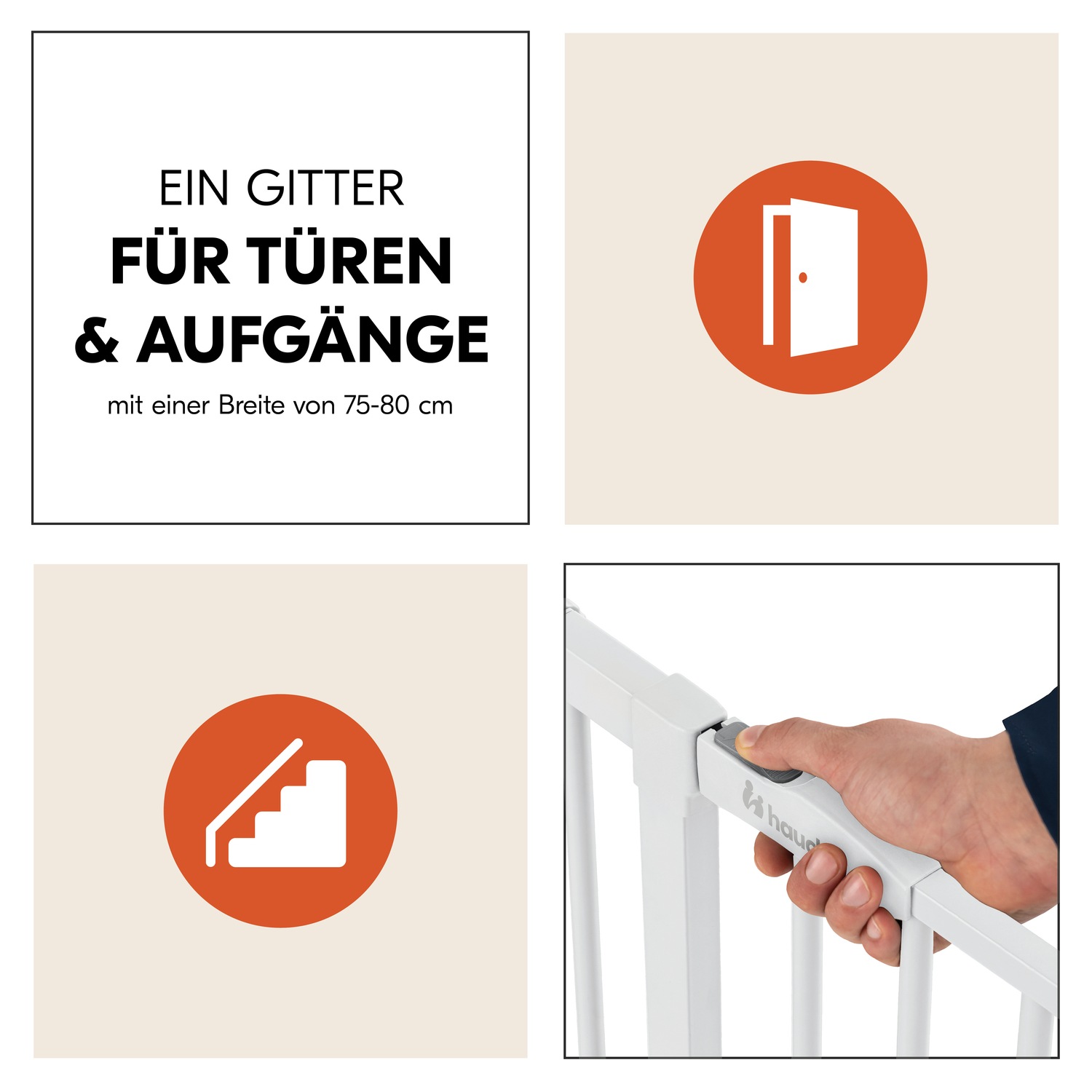 Hauck Türschutzgitter »Clear Step 2, White«, auch als Treppenschutzgitter verwendbar; 75-80 cm, flacher Durchgang