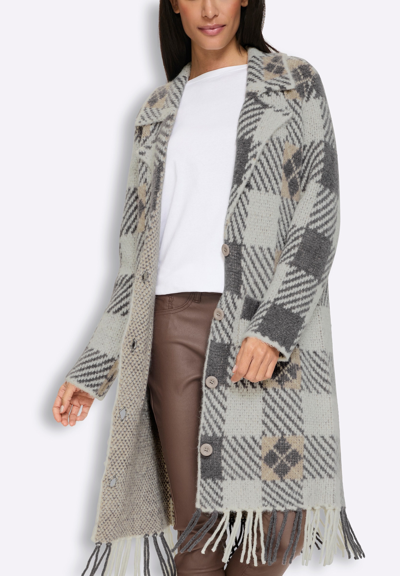 heine Strickjacke »Long-Strickjacke Longstrickjacke mit Fransen«