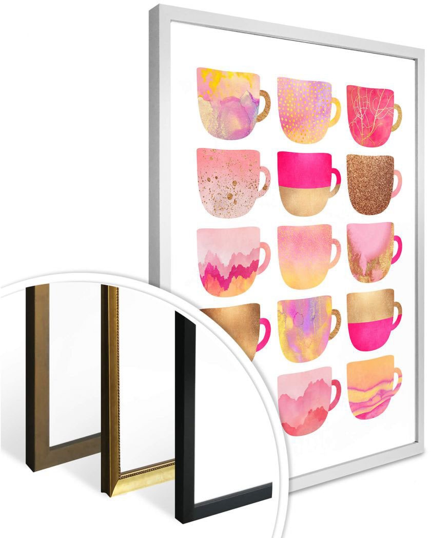 Wall-Art Poster »Kaffeetassen Pink«, Geschirr & Besteck, (1 St.), Poster ohne Bilderrahmen