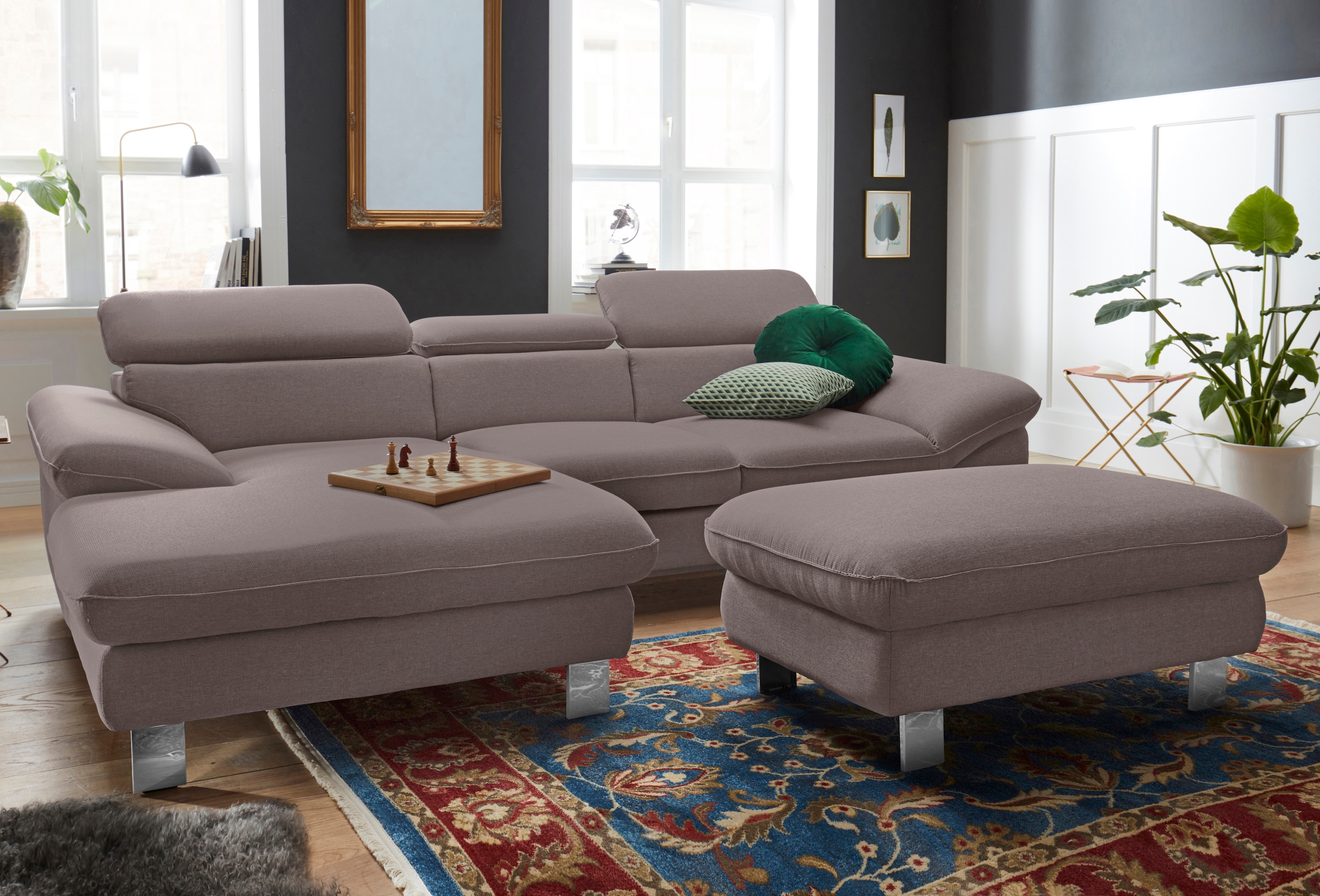 COTTA Polstergarnitur »Driver L-Form«, (Set, 2 tlg.), Set bestehend aus: Ecksofa mit Kopfteilverstellung & Hocker