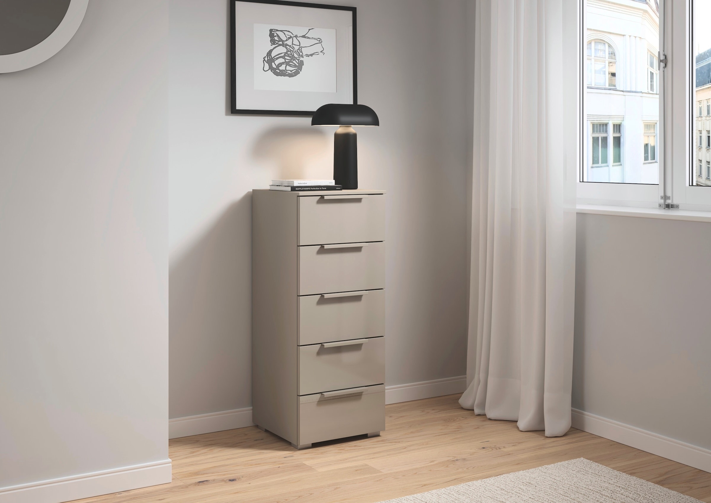 rauch Schubkastenkommode »Highboard Sideboard Kommode MONTCLAR Frontauswahl Dekor/Hochglanz/Glas« in 2 Breiten: 40 oder 80 cm / Höhe 100 cm, inkl. Soft-Close-Funktion,  mit 5 geräumigen Schubladen, viele Griffvarianten MADE IN GERMANY