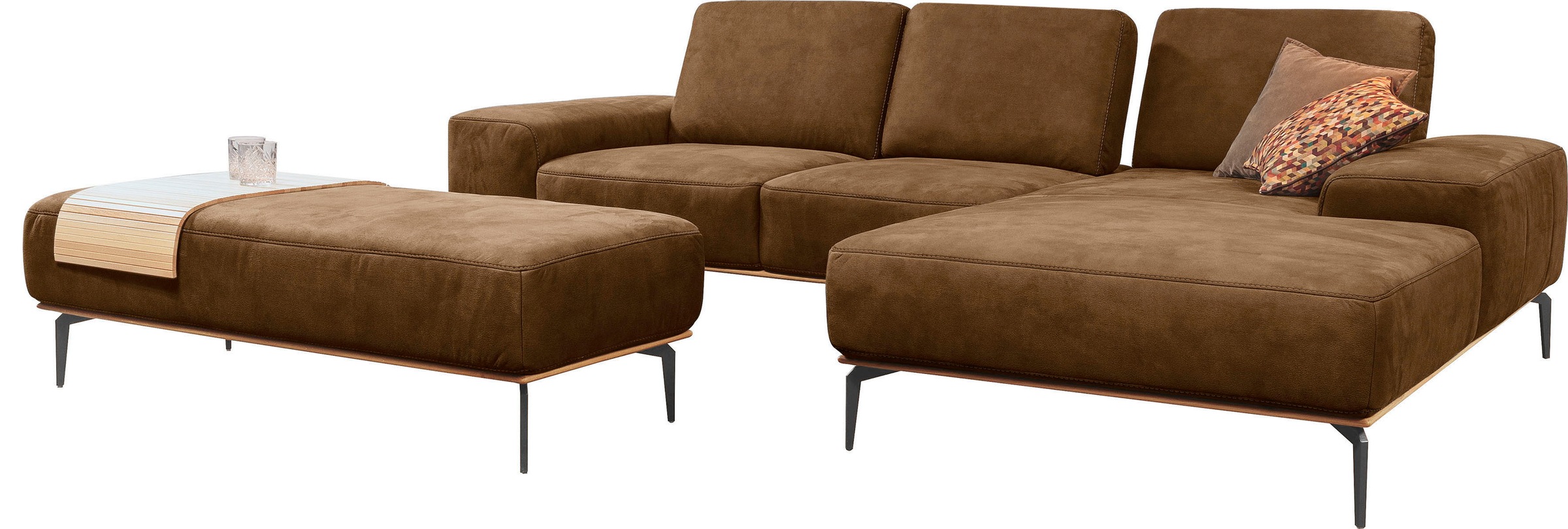 W.SCHILLIG Ecksofa »run, Designsofa mit tollem Sitzkomfort, bequem, L-Form« mit Holzsockel, Füße in Schwarz pulverbeschichtet, Breite 279 cm