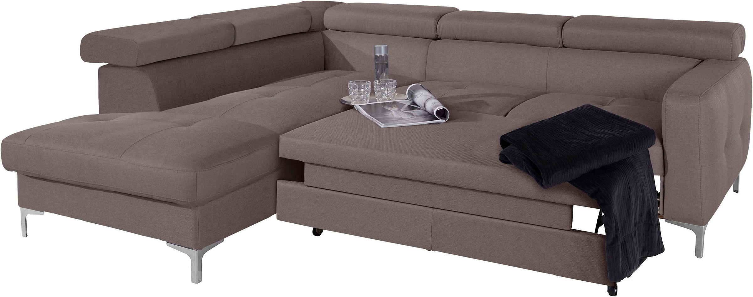 COTTA Ecksofa »Sammy L-Form«, mit Kopfteilverstellung, wahlweise mit Bettfunktion & Bettkasten