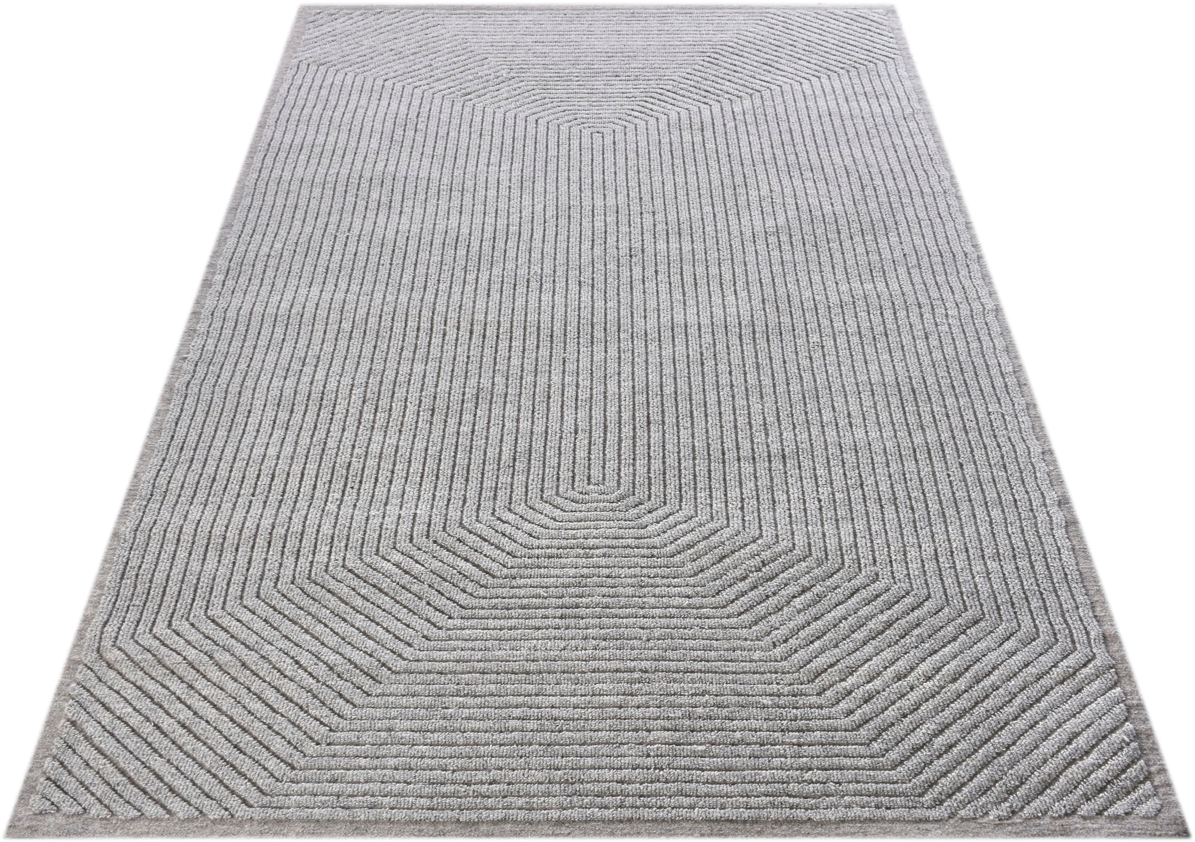 my home Wollteppich »Sola, handgewebt, Wolle, Hoch-Tief-Struktur«, rechteckig, 12 mm Höhe, einfarbig, Wolle, Teppich, Wohnzimmer, Schlafzimmer, Esszimmer