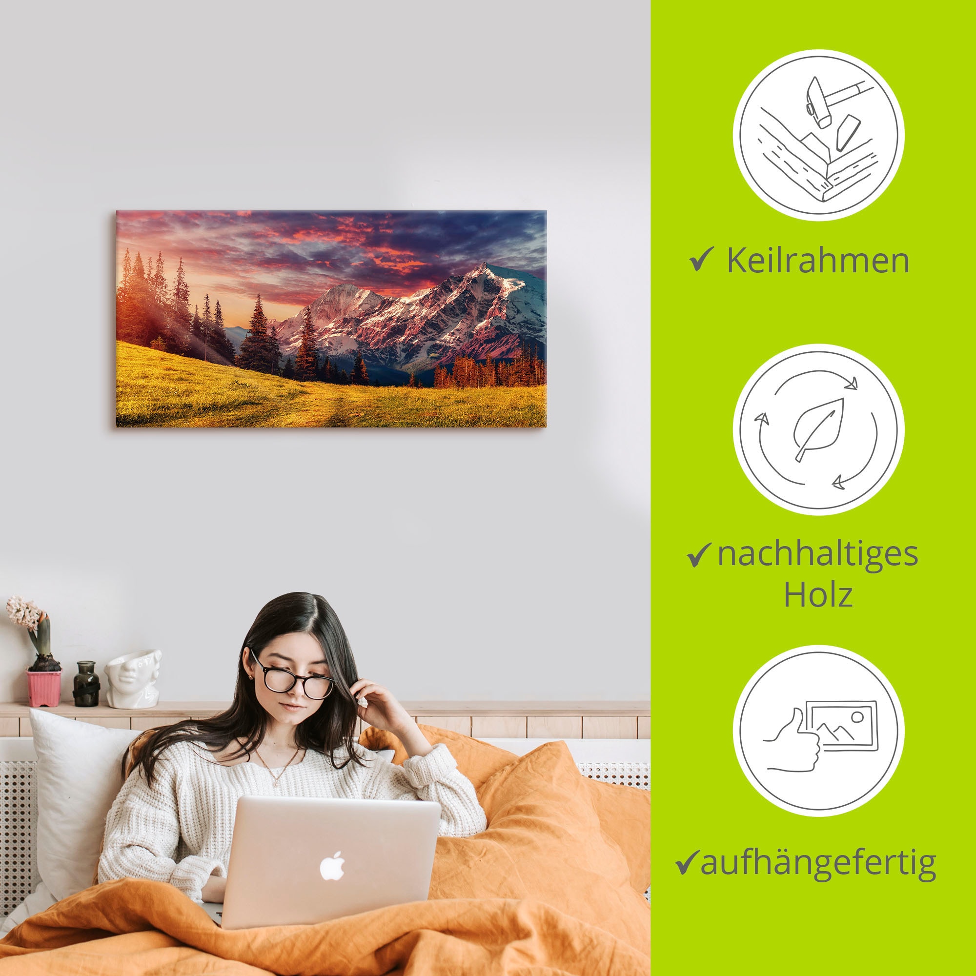 Artland Leinwandbild »Alpines Hochland« Berge & Alpenbilder 1 Stk. tlg. auf Holzrahmen gespannt