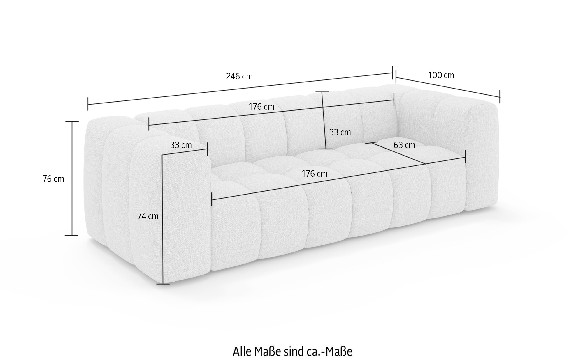 homsy by Ana Johnson Big-Sofa »»L« BOUBELLE Design-Sofa mit Steppung, Bubble-Optik, Breite 246 cm« 4-Sitzer mit Wellenunterfederung, L Sitztiefe 63 cm
