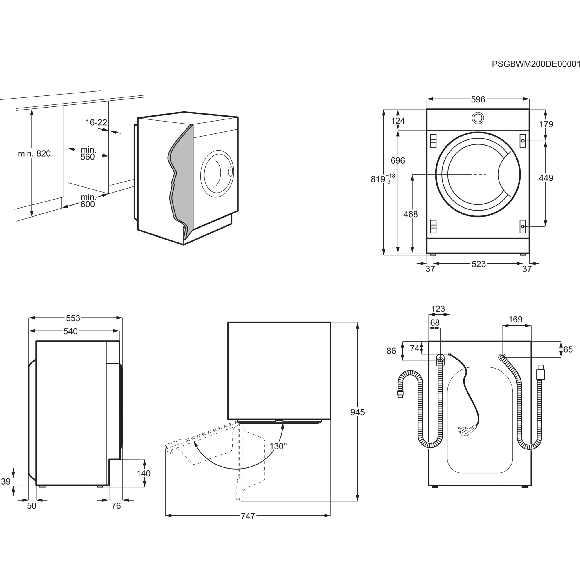 AEG Einbauwaschmaschine 8000 »LR8BI7480«, 8 kg, 1400 U/min, PowerCare-Technologie