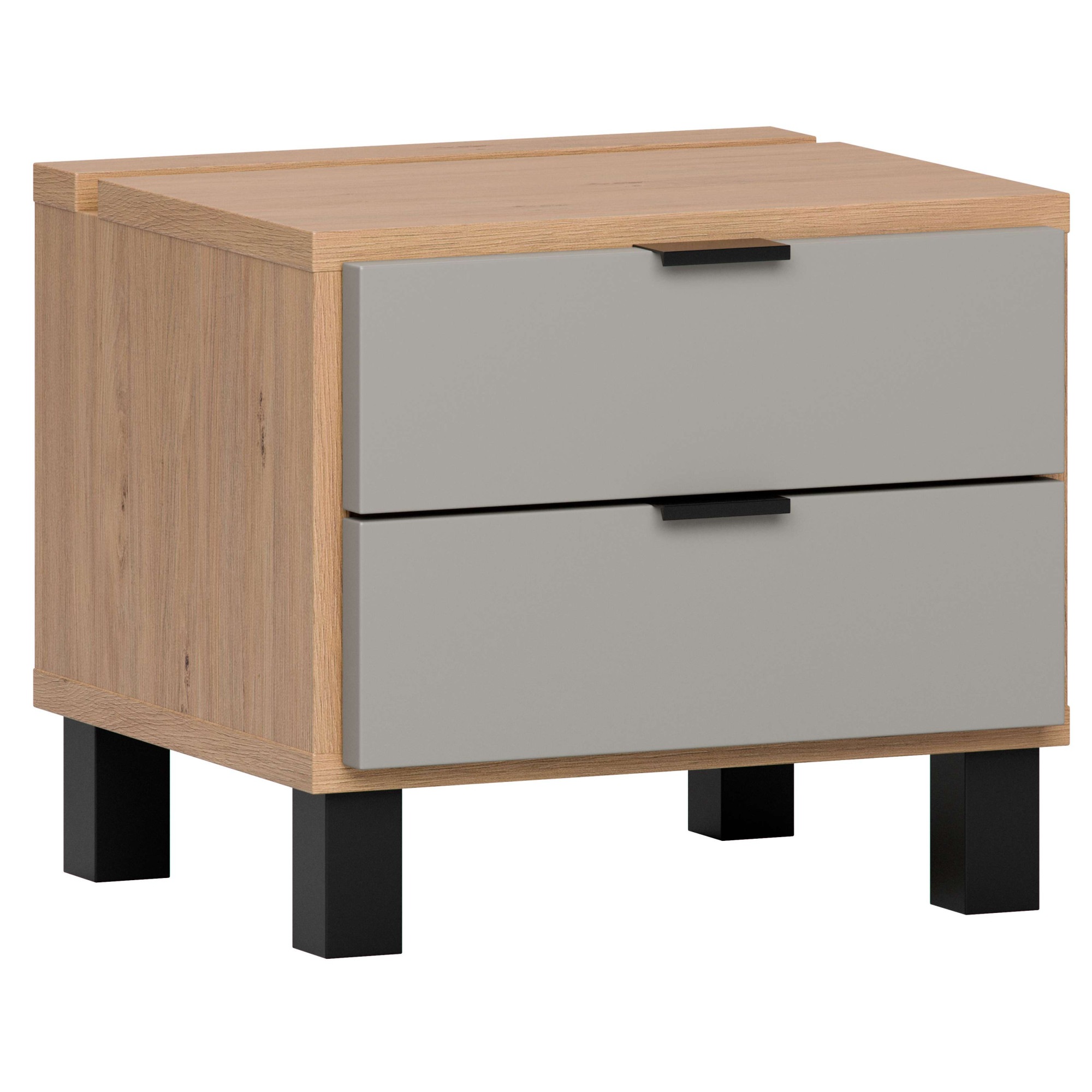 VOX Nachttisch »SIMPLE, obere Schublade mit Beleuchtung, 2 Schubladen, Metallgriffe« B/T/H: 45/38/39 cm,  Tischplatte mit praktischer Aussparung z.B. für Smartphones