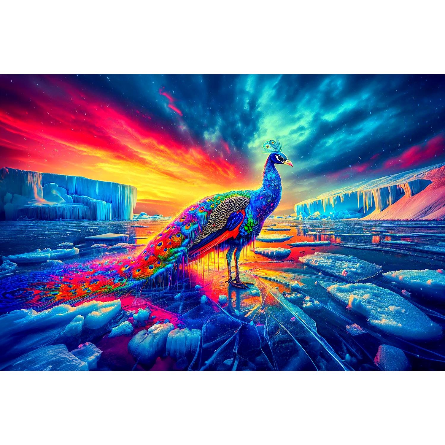 queence Acrylglasbild »Surrealer Polarzauber«, Fantasy-Vögel-Sonnenaufgang-Vogelbilder, (1 St.), Kunst, knallige Farben, bunt