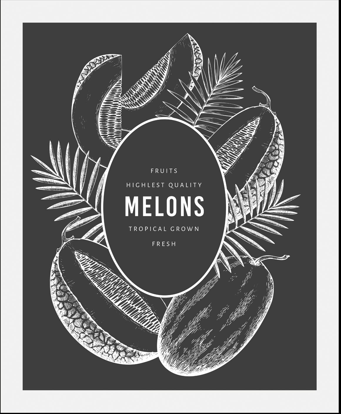 queence Bild »Melonen«, Obst-Obst Bilder-Schwarz-Weiß-Kunst, (1 St.), HD Premium Poster-Druck inkl. Holzrahmen