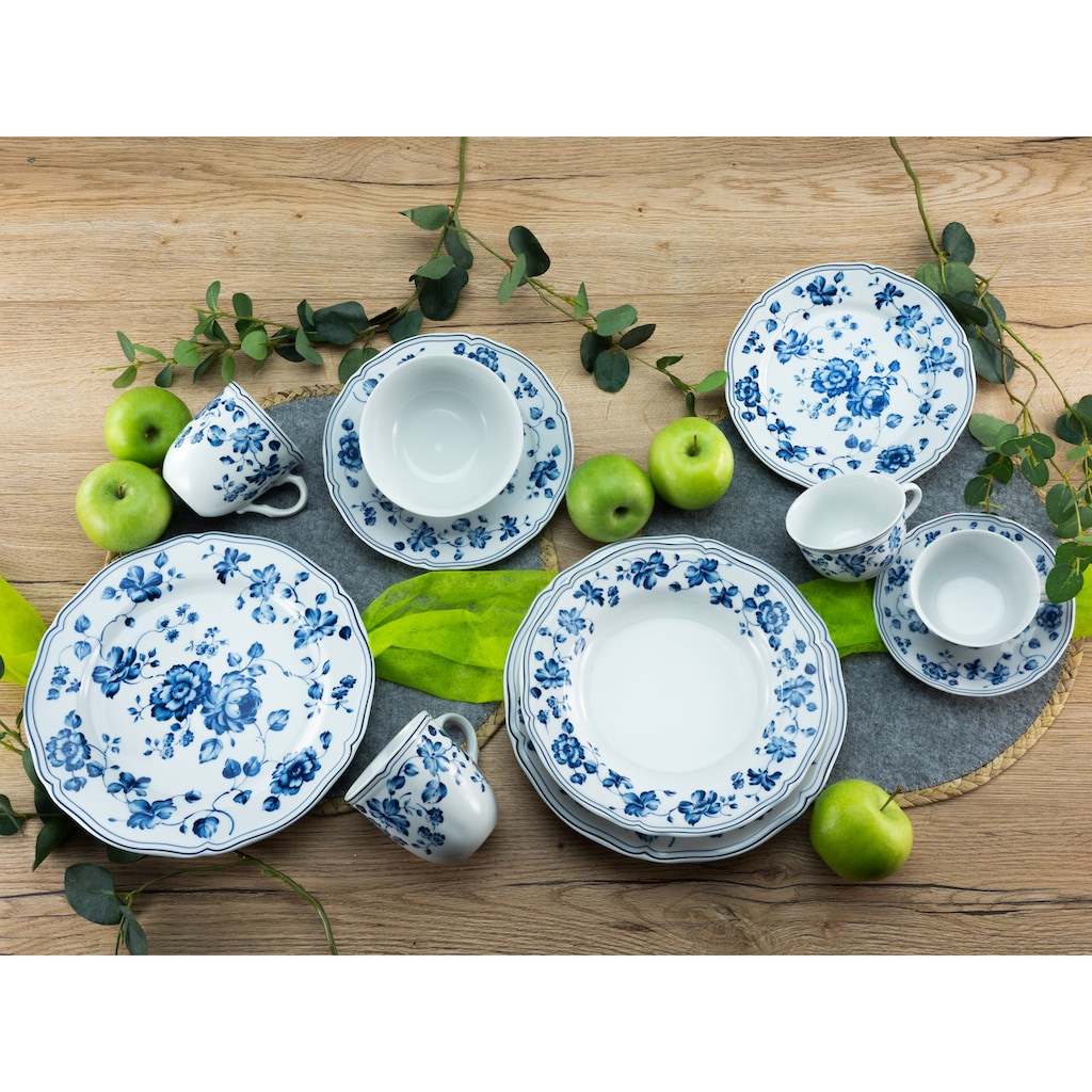 CreaTable Kombiservice »Geschirr-Set ROYAL BLUE FLOWER«, (Set, 30 tlg., Kaffeeservice und Tafelservice im Set, für 6 Personen)