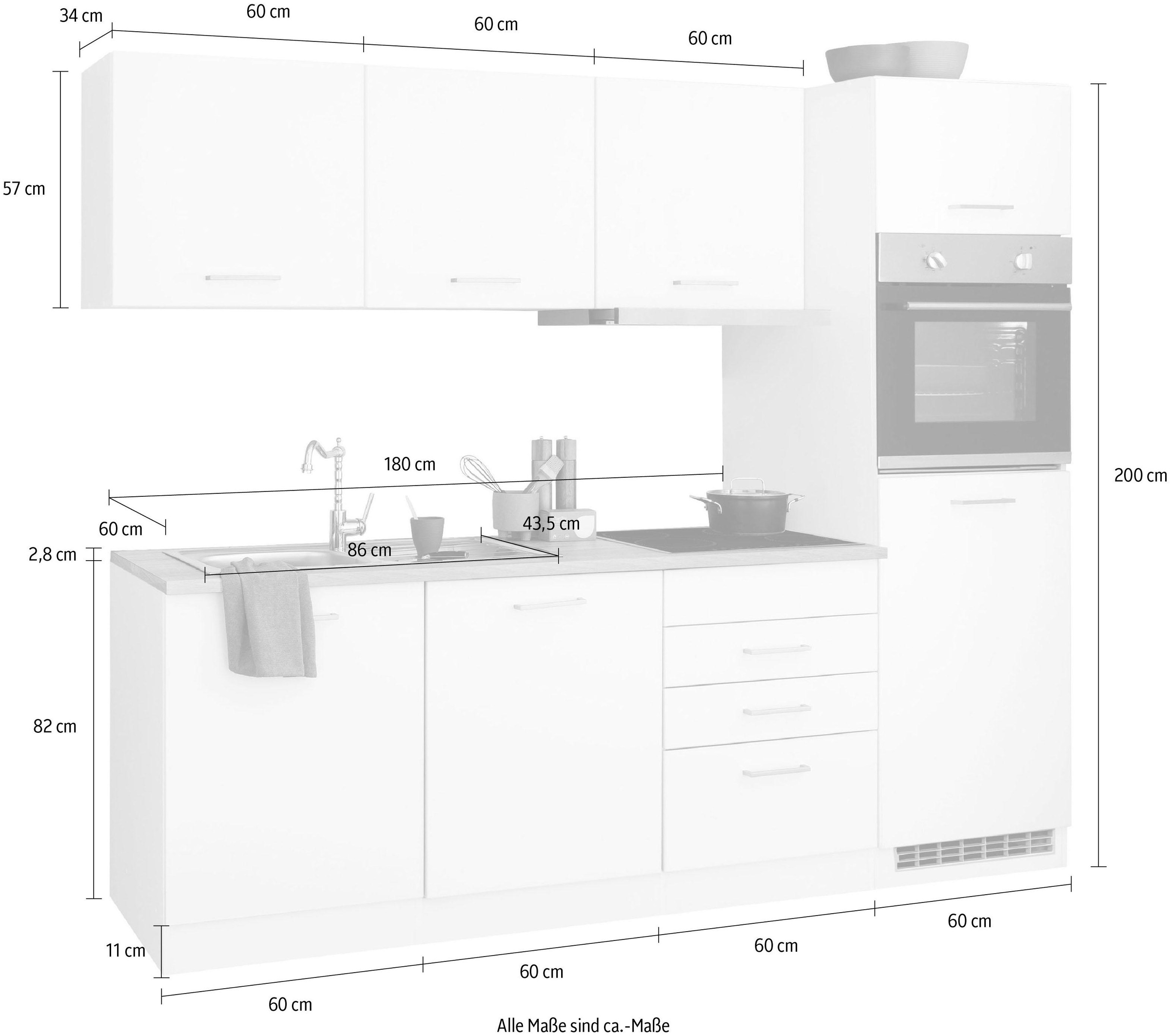 KOCHSTATION Küchenzeile »KS-Visby«, mit E-Geräten, Breite 240 cm inkl. Kühlschrank