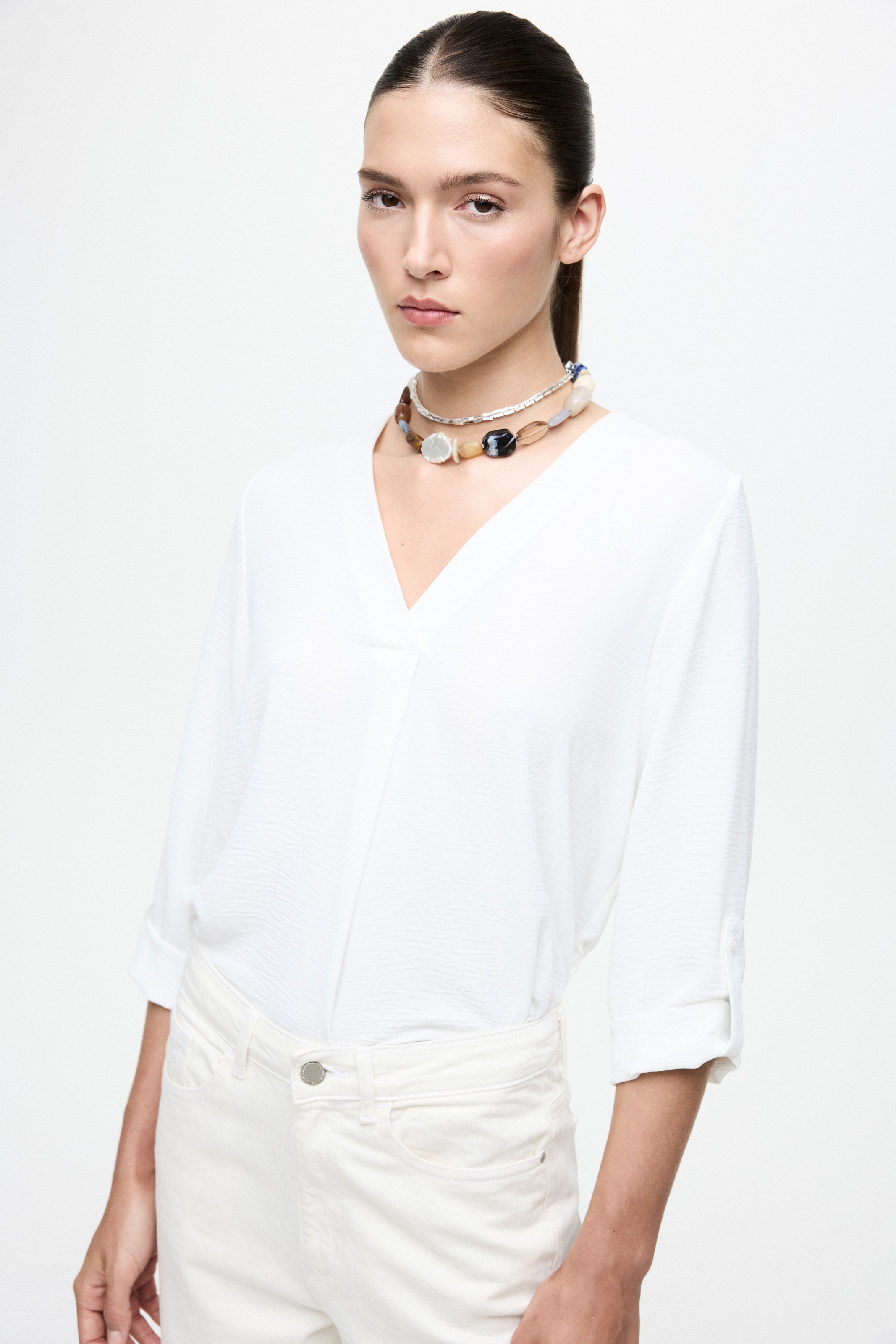Vila Blusenshirt »VIJOSA 3/4 V-NECK TOP - NOOS«