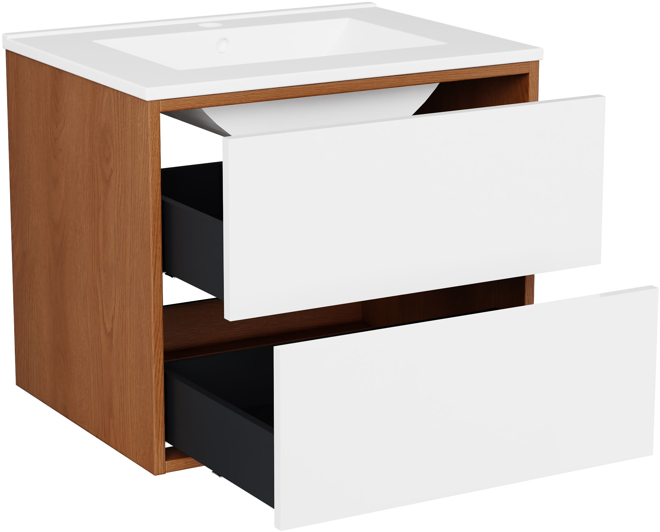 welltime Waschtisch »Waschbeckenunterschrank Line mit Waschbecken,Badmöbel,zwei Schubladen« Badschrank mit Waschbecken, Push to open, Maße B/H/T: 61/53/47 cm