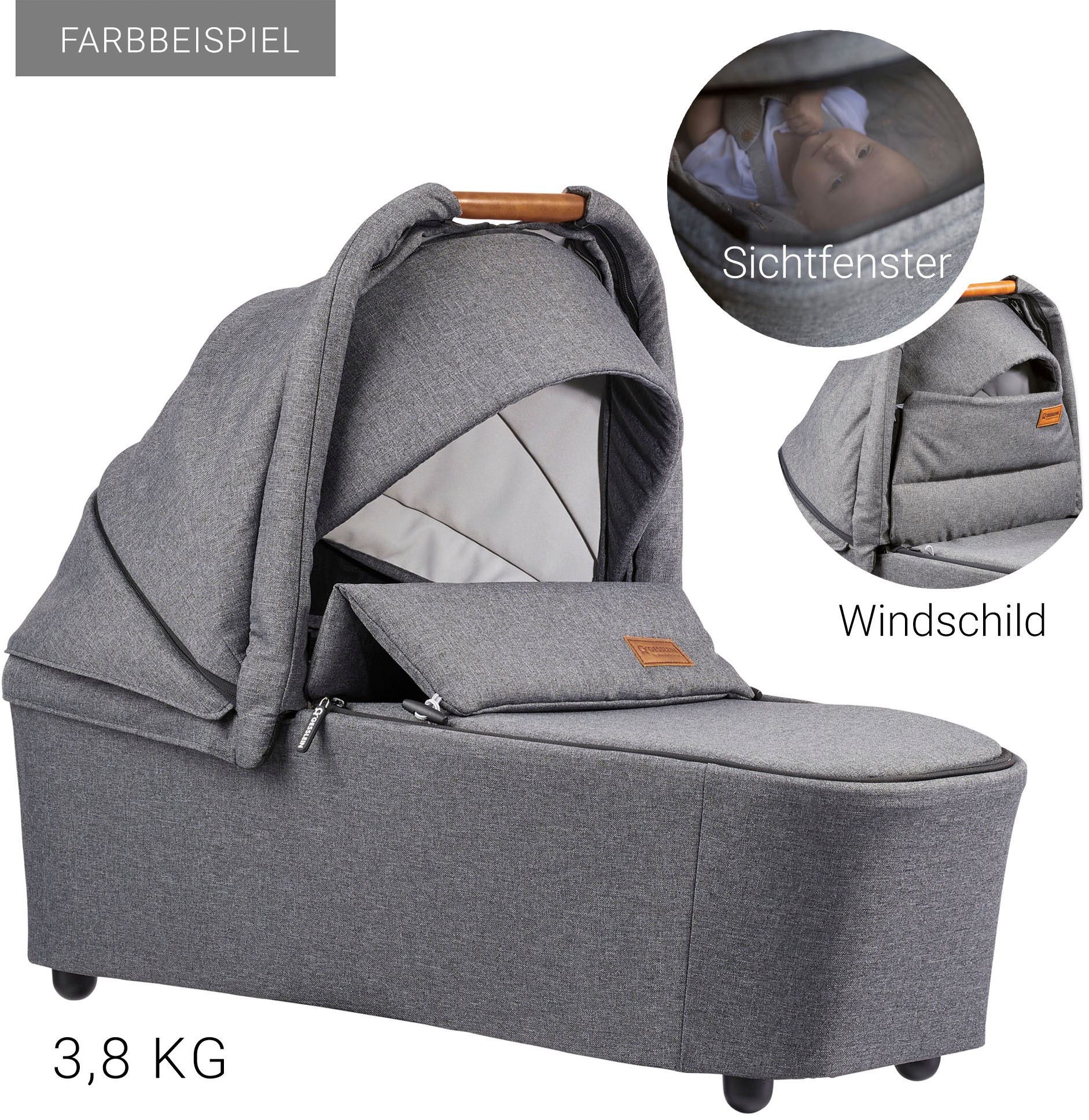 Gesslein Kombi-Kinderwagen »FX4 Soft+ mit Aufsatz Classic, schwarz/cognac, mittelblau«, mit Babywanne Cx3 und Babyschalenadapter