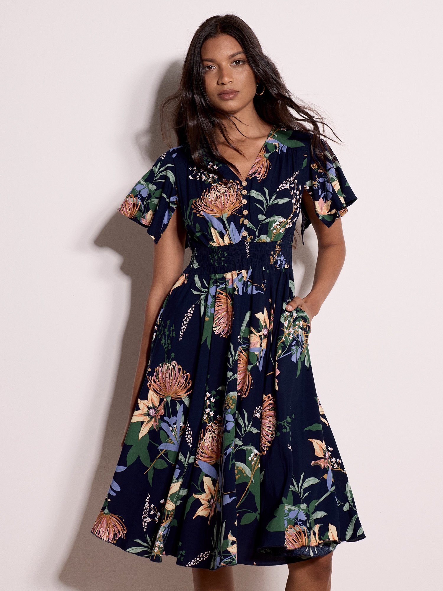 Apricot Midikleid »Apricot Midi-Kleid mit botanischem Blumenmuster«