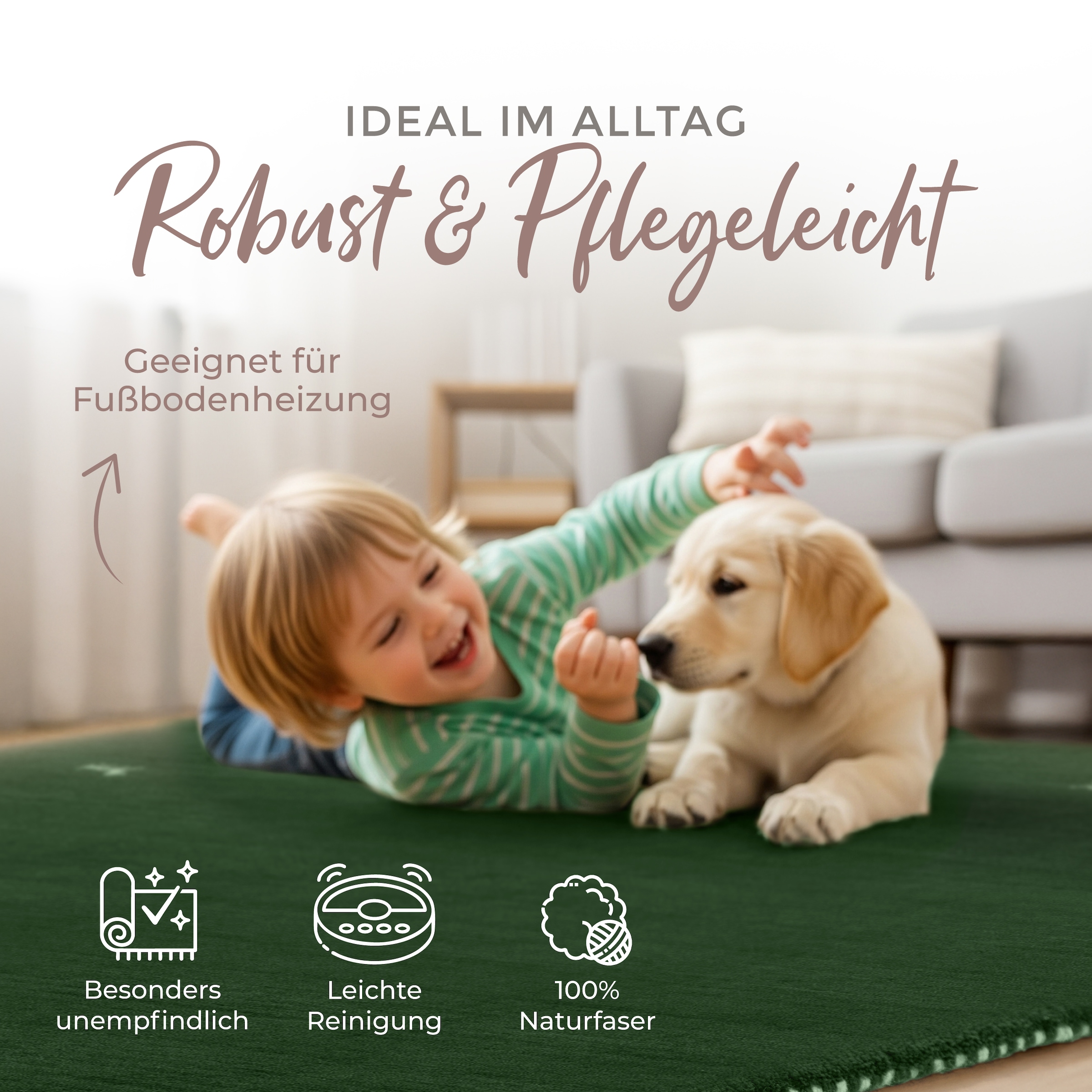 carpetfine Wollteppich »Gabbeh Uni,  auch als Läufer und Rund erhältlich« rechteckig 15 mm Höhe reine Wolle, handgewebt, Gabbeh Loom Tiermotiv, große Farbauswahl