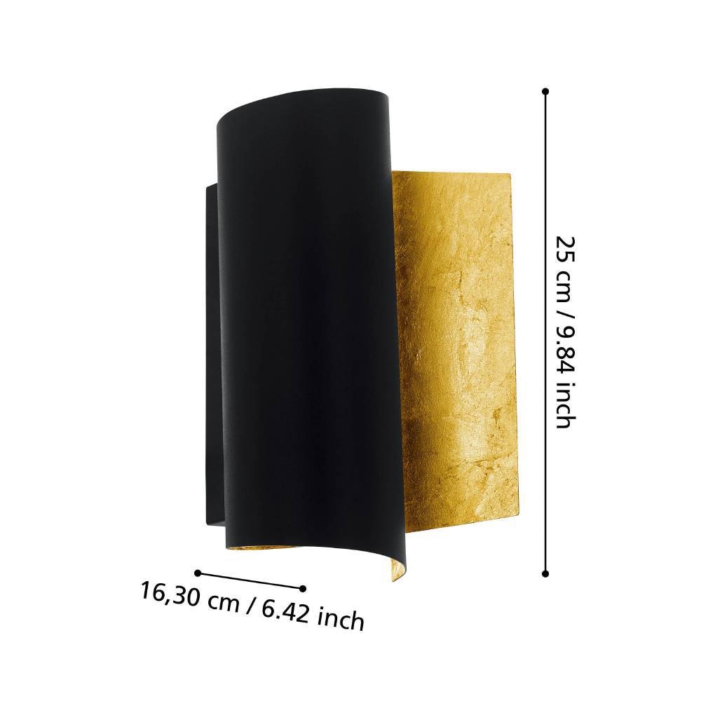 EGLO Wandleuchte »FALICETTO Wandlampe, schwarz-gold, Metall, exkl. Leuchtmittel E27«, 1 flammig, Leuchtmittel E27 | ohne Leuchtmittel, Flurlampe, Wohnzimmerlampe, Industrial, eingedreht, 16x25x11,5cm