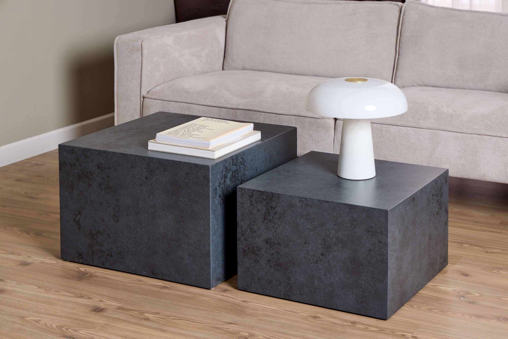 ACTONA GROUP Couchtisch »Dice«, (Set, 2 St., Im Set 2 Stück), Couchtischsatz, Schwartz Ocean rau Papier, 2 stk, 58x58x40cm
