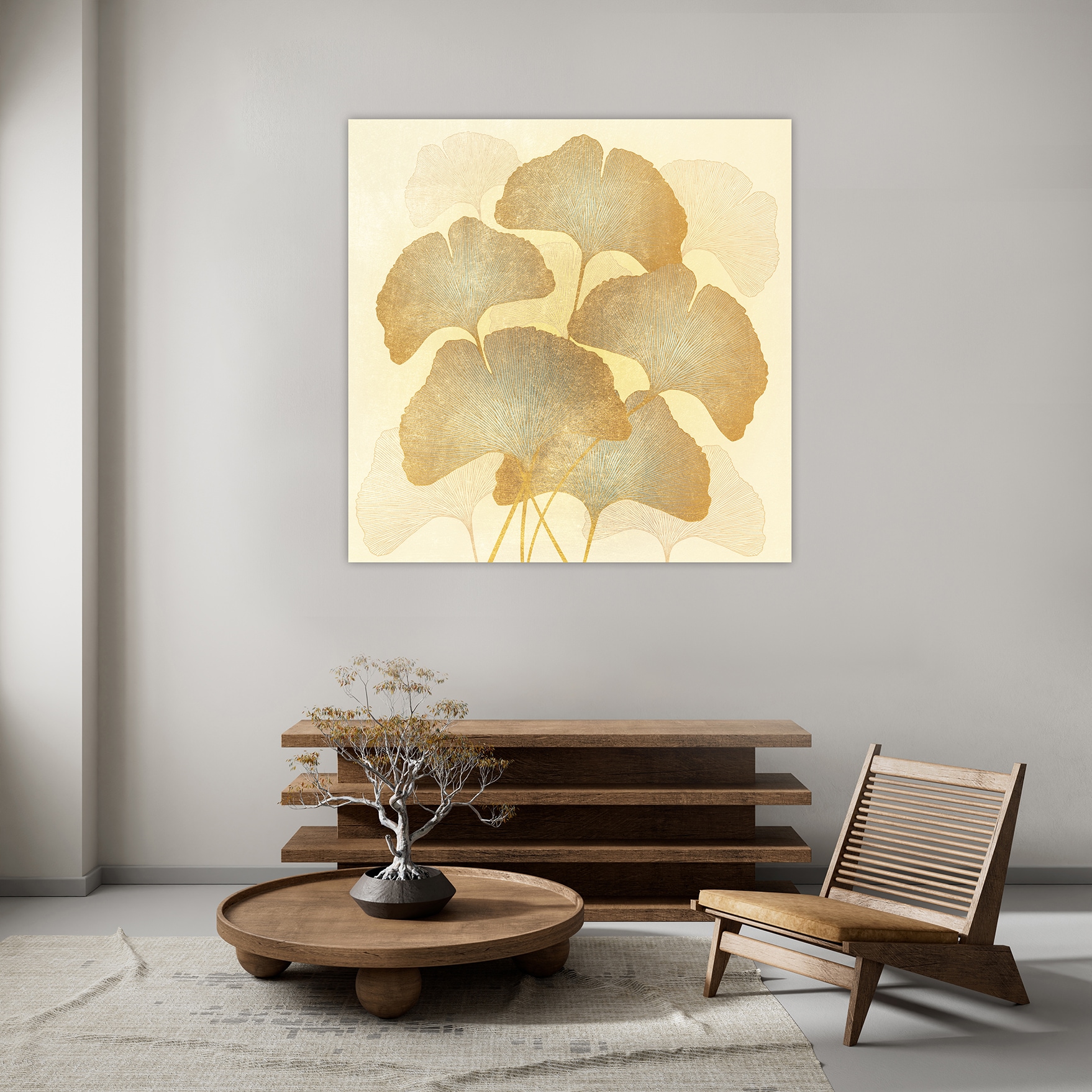 queence Leinwandbild »Gingko in Beige, Canvas Bild von Hand bespannt« 1 Stk. tlg. Zeitlose Ginkgo-Motive in hellen Farben