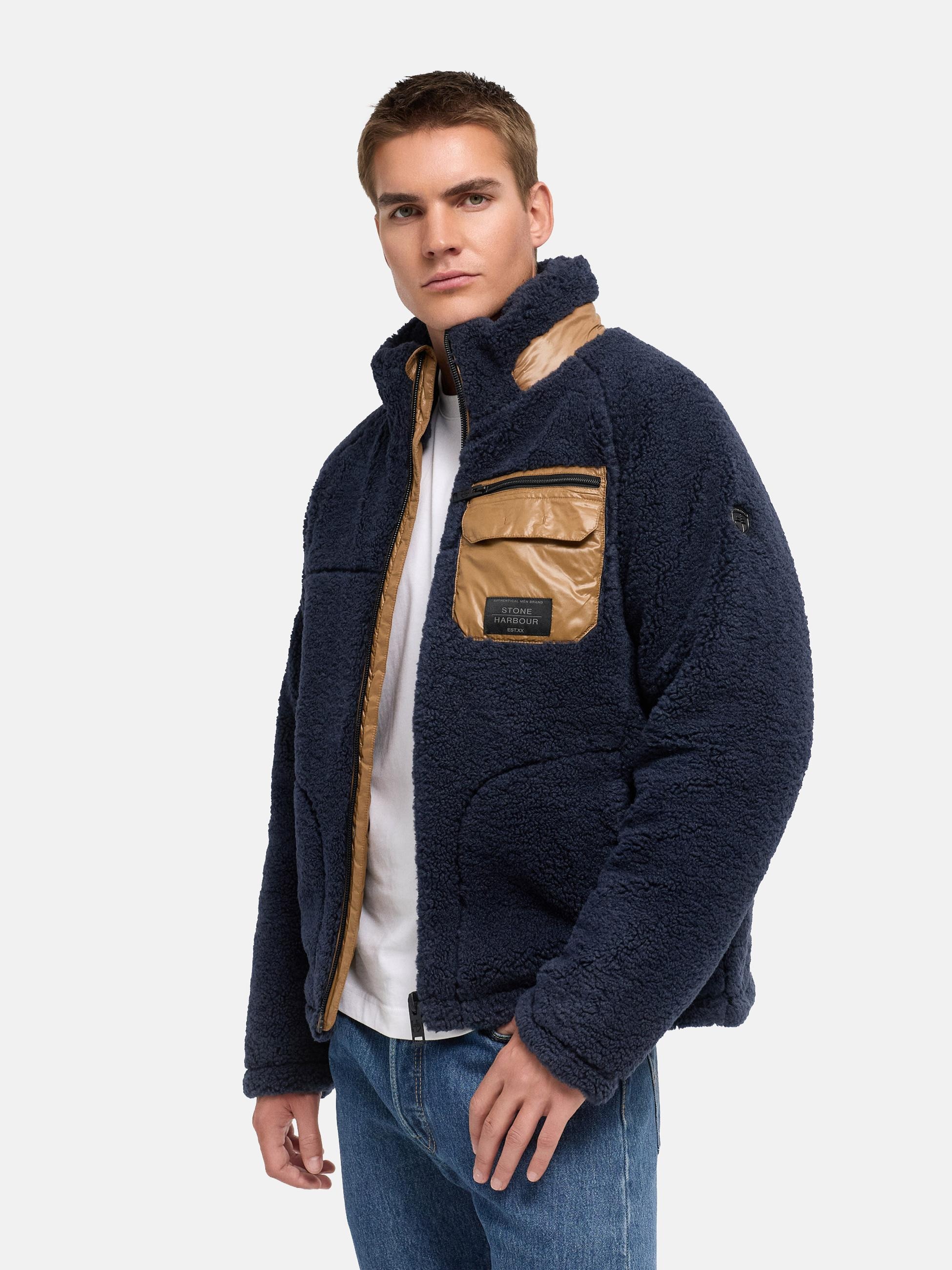 Stone Harbour Plüschjacke »Plüschjacke Sorees XX« ohne Kapuze Warme Herren Winterjacke aus weichem Teddy-Fleece