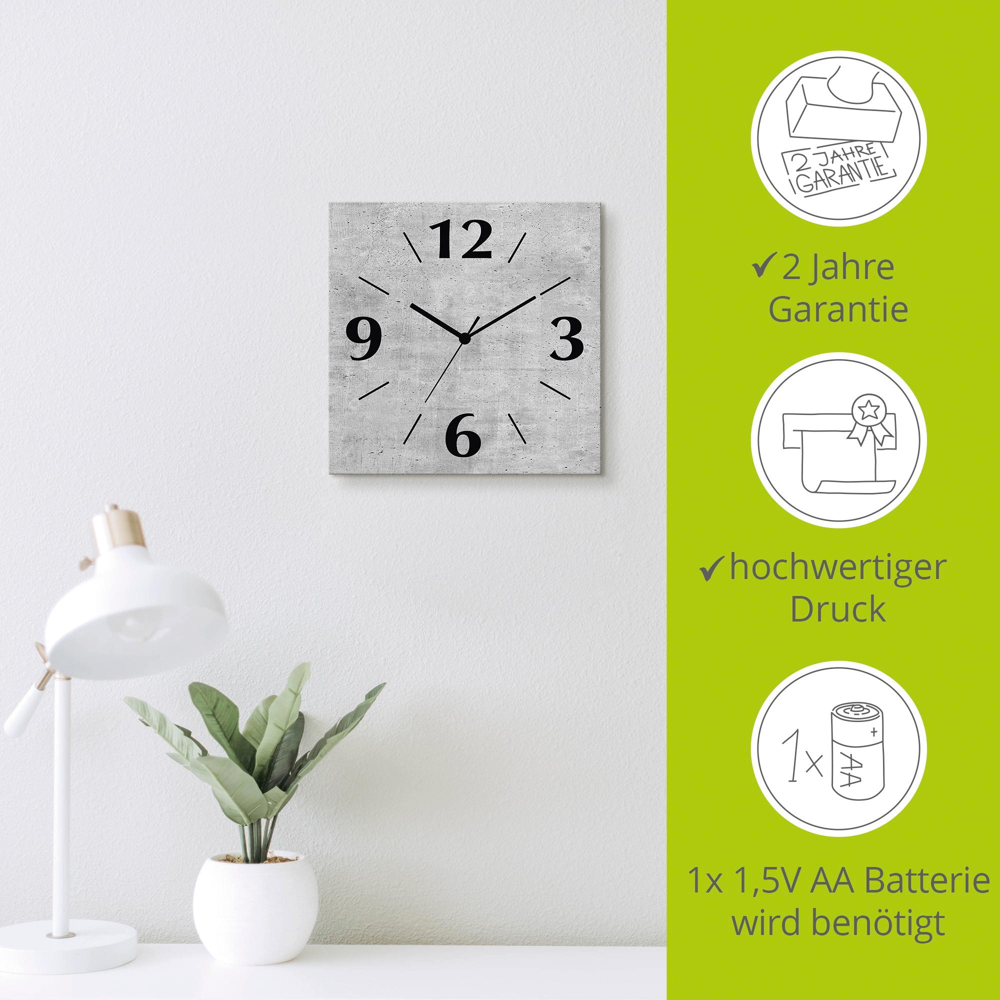 Artland Wanduhr »Grauer Beton« wahlweise mit  Quarz- oder Funkuhrwerk, lautlos ohne Tickgeräusche