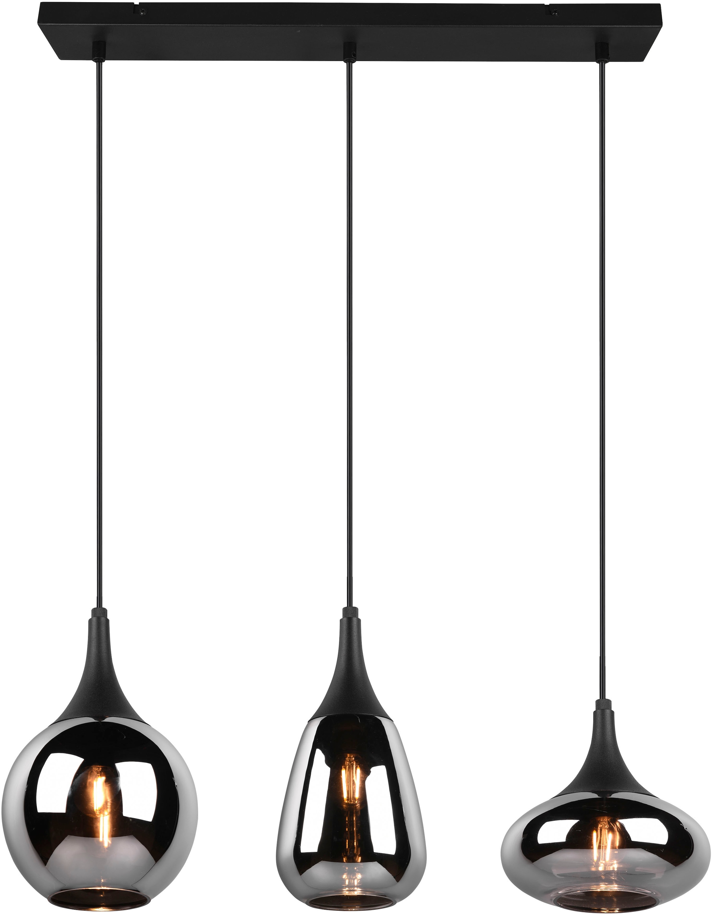 Trio Leuchten Pendelleuchte »Lumina« E14 1 Stk. warmweiß - kaltweiß Hängelampe 3-flammig Glasschirm in schwarz, Größe Höhe: 150 cm
