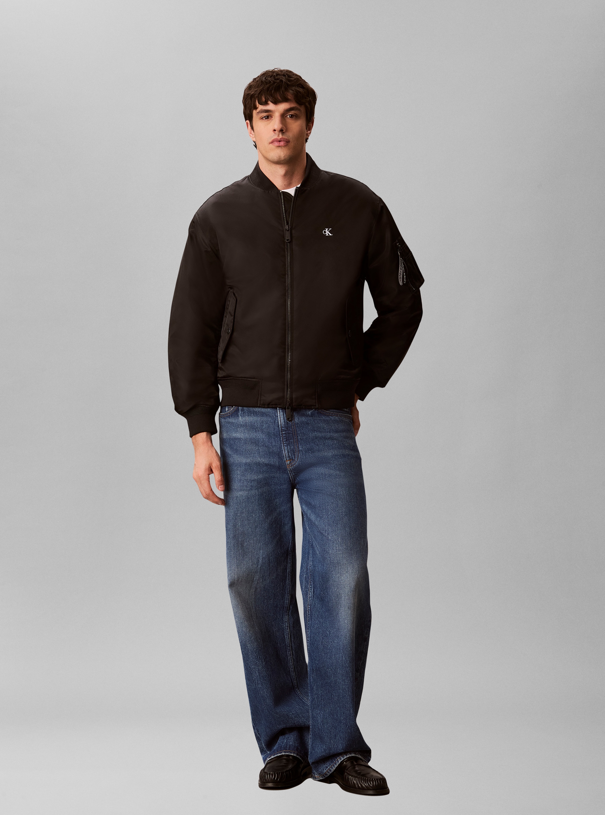 Calvin Klein Jeans Bomberjacke Rippkragen, Regular Fit, Logo-Stickerei