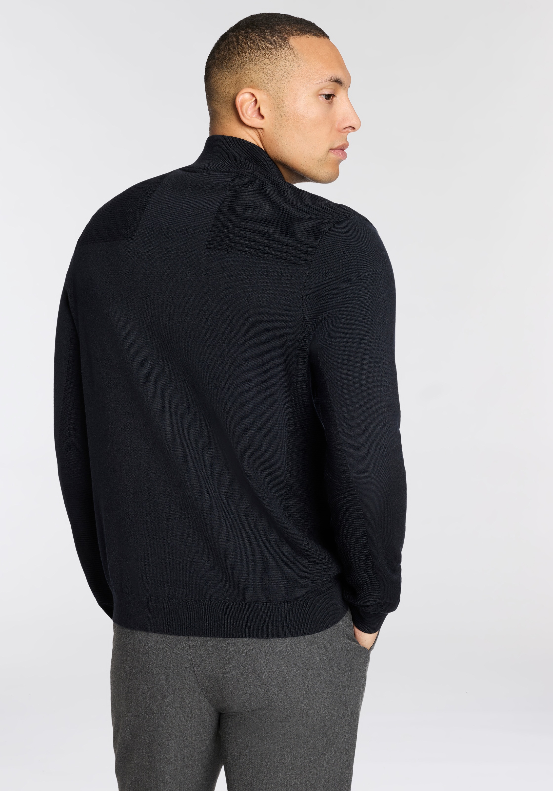 BOSS GREEN Strickpullover Stehkragen mit Reißverschluss, Regular Fit,