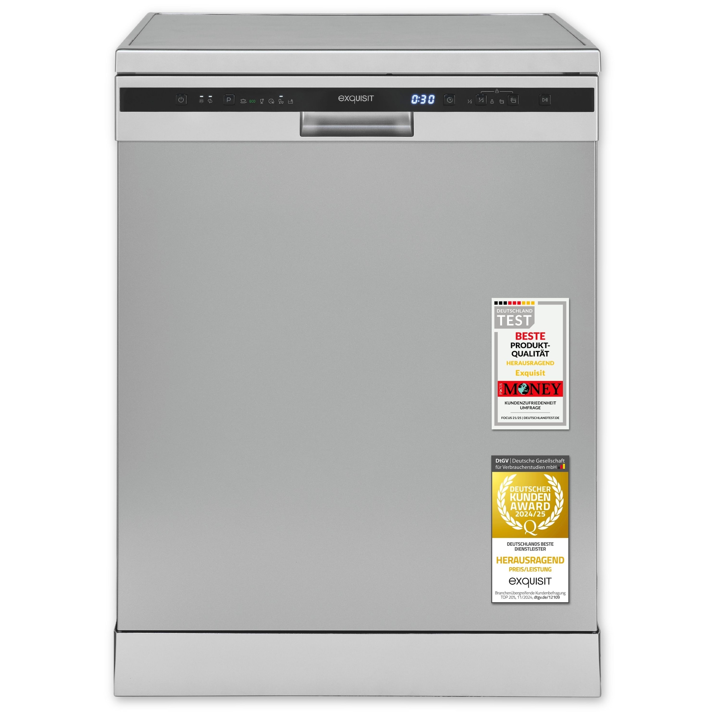 exquisit Standgeschirrspüler 6314 »GSP6314-030C silber« 10,2 l 14 tlg. Maßgedecke Effizient, leise, 14 Maßgedecke – smartes Spülen mit LED-Komfort