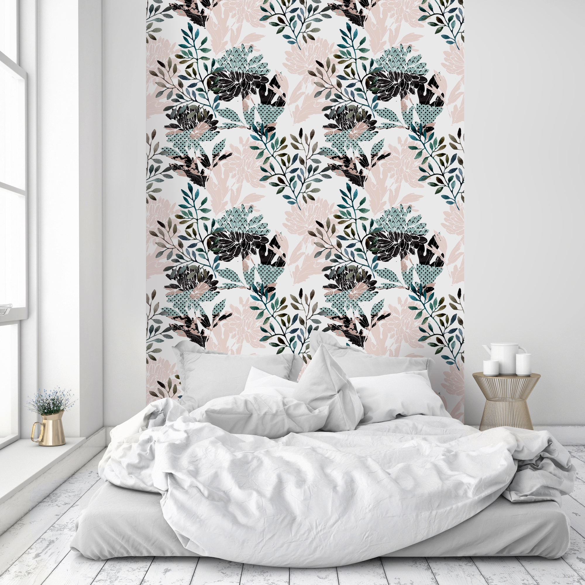 queence Vinyltapete »Linnea«, bedruckt-Motiv-botanisch-floral-gemustert-natürlich, 90x250cm, selbstklebend, kinderleichte Anbringung, Sticker