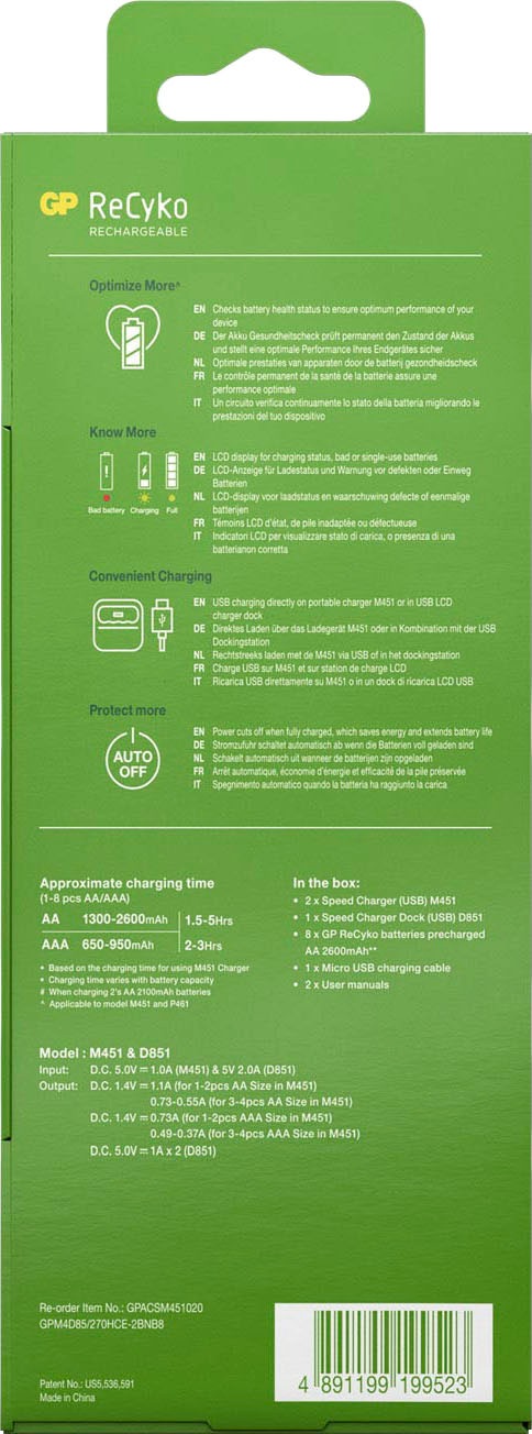 GP Batteries Akku-Ladestation »ReCyko 2x Akku Schnellladegerät mit je 4 AA Akkus 2600 mAh NiMH«