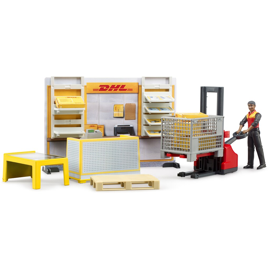 Bruder® Spielwelt »bworld DHL Shop mit Handhubstapler (62251)«, Made in Germany