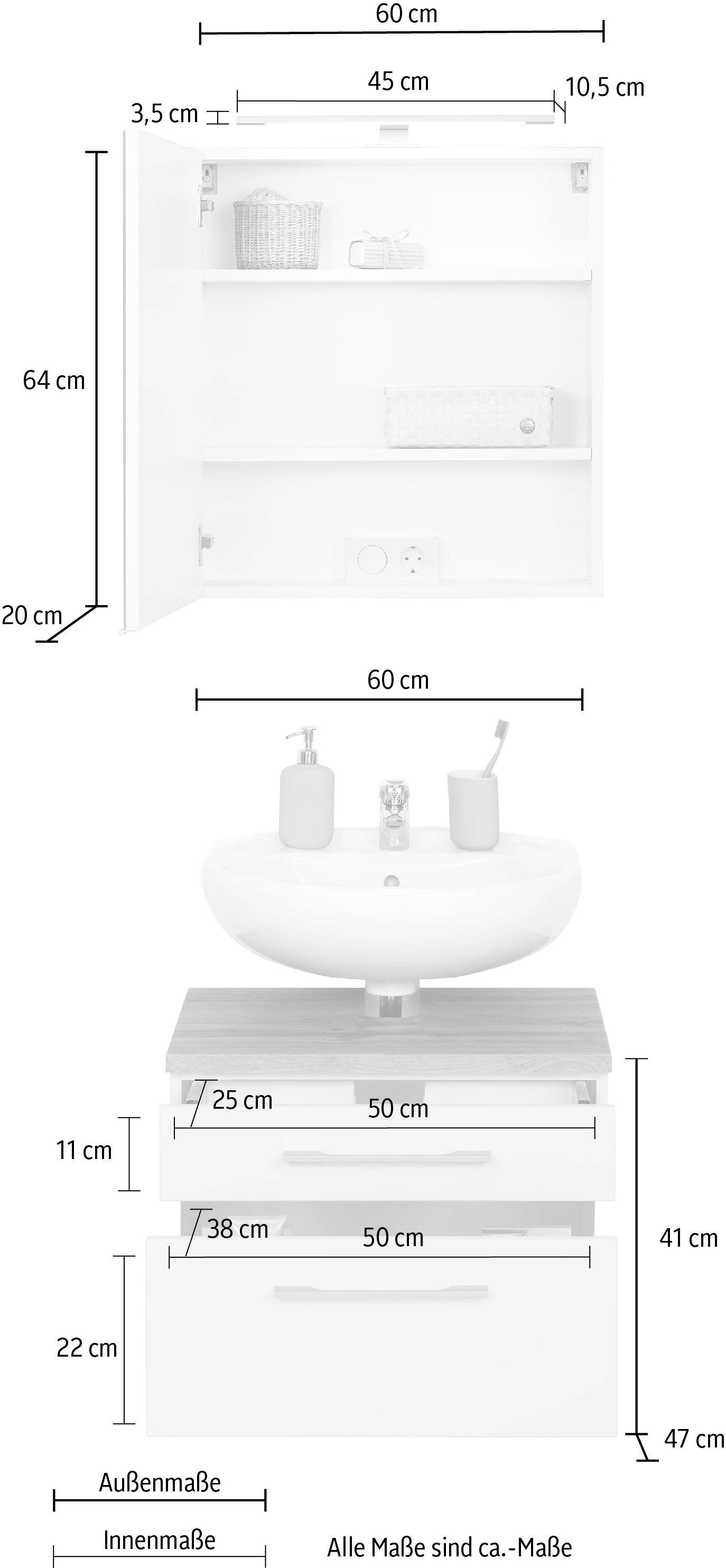 HELD MÖBEL Badmöbel-Set »Davos«, (2 St.), Spiegelschrank und  Waschbeckenunterschrank bei OTTO