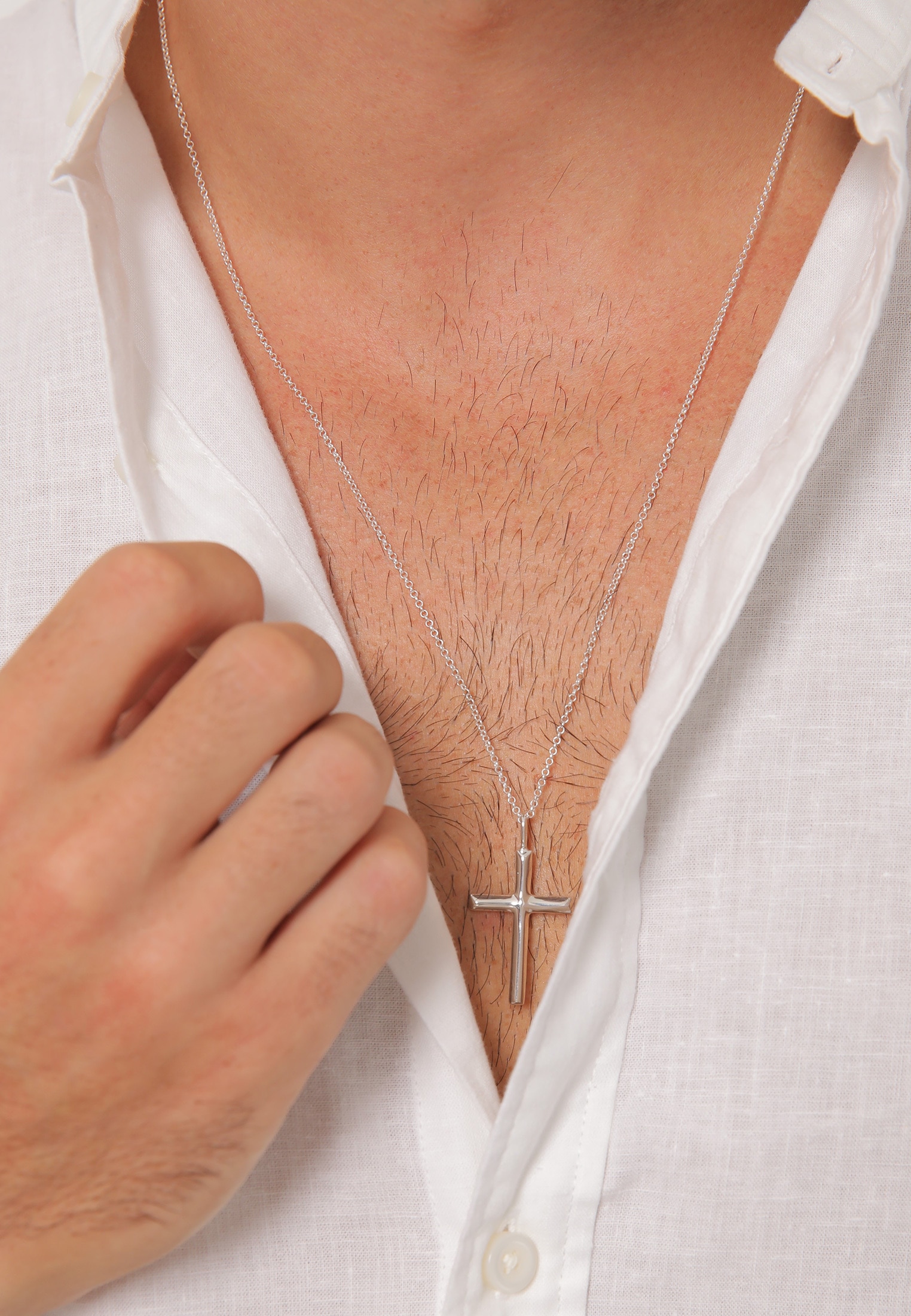 Kuzzoi Lange Kette »Halskette Herren mit Kreuz Oxidiert Massiv 925 Silber«
