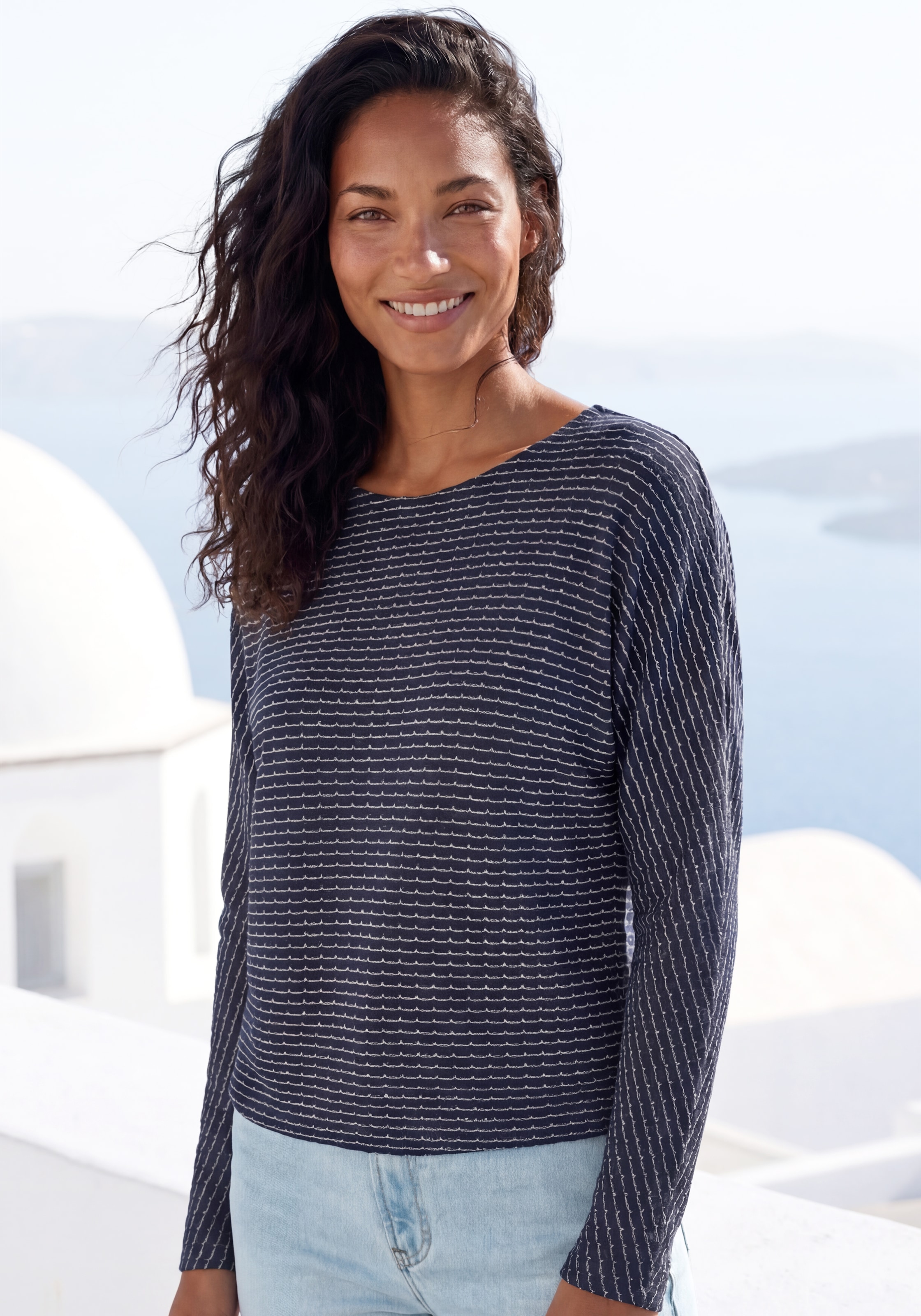 Vivance Langarmshirt »aus Strickqualität mit Viskose« mit Gummizug im Bund