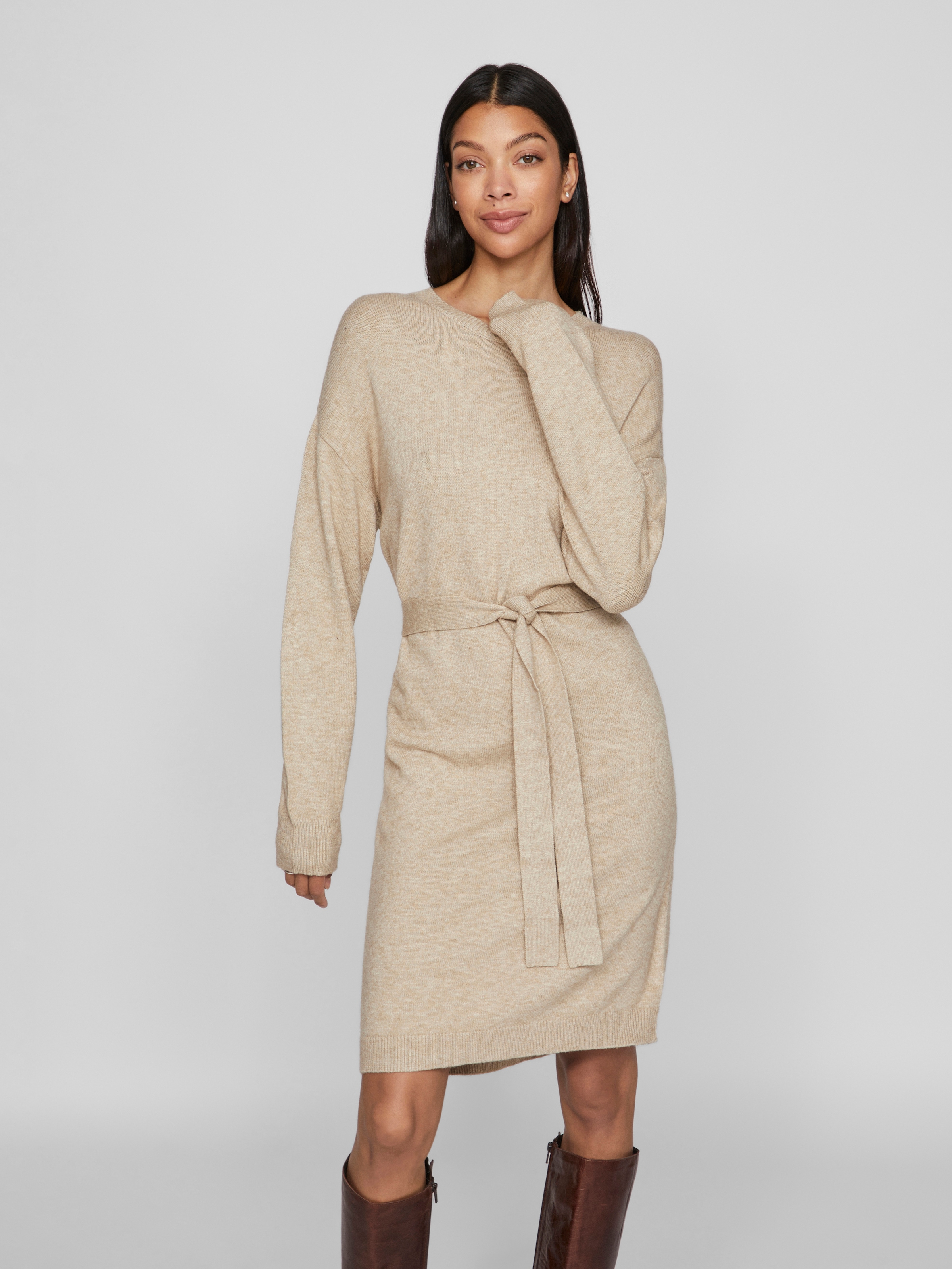 Strickkleid »VIRIL O-NECK L/S BELT KNIT DRESS - NOOS«