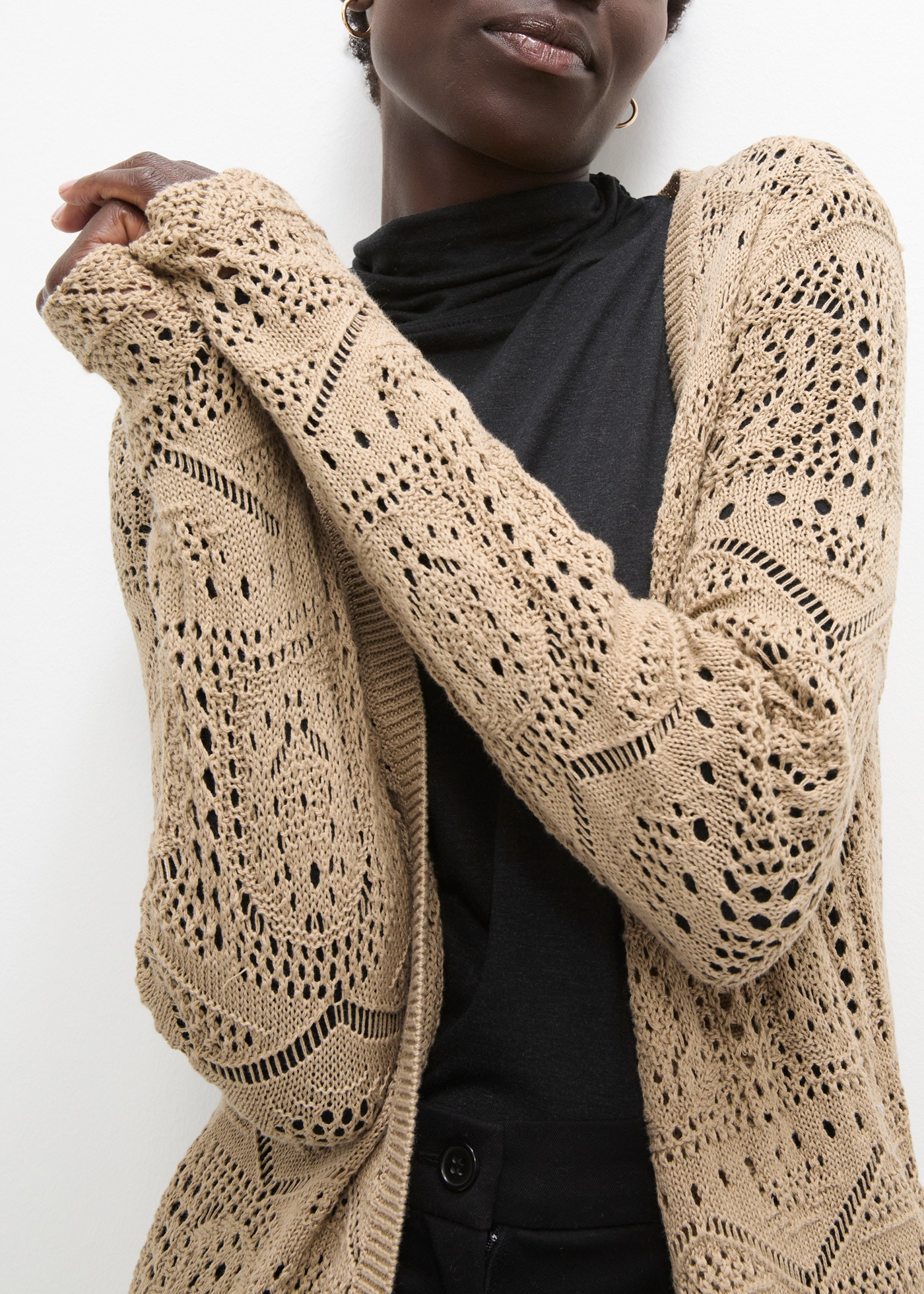 bonprix Longstrickjacke 1 tlg. lockere und offene Passform, mit femininem Lochmuster, casual Stil