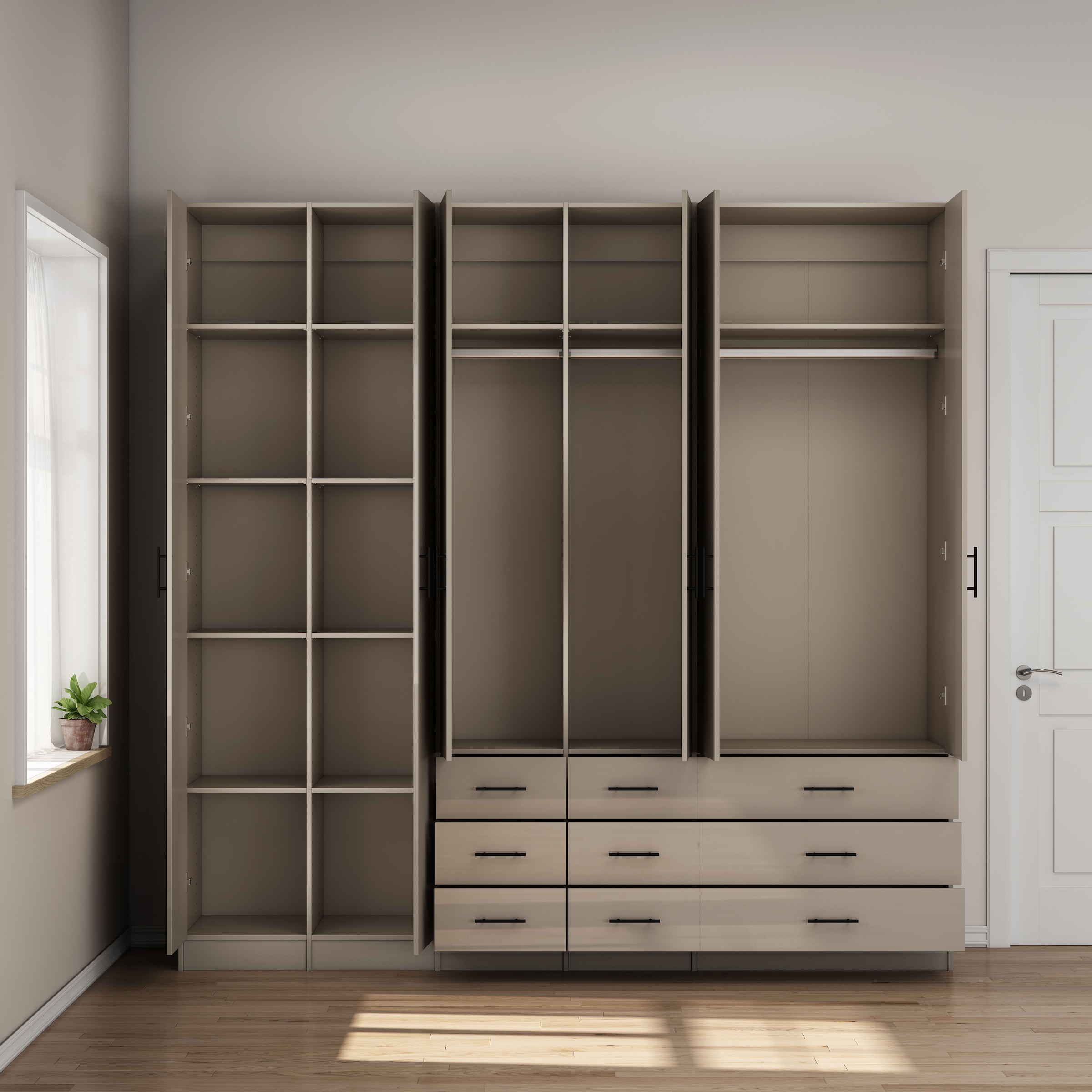 OTTO home Kleiderschrank »Trento Schlafzimmerschrank Garderobe hochglanz« in 2 unterschiedlichen Schrankhöhen wählbar,  Schrank mit 6 Türen und 9 Schubladen, Hochglanz-Fronten, 2,39m Höhe