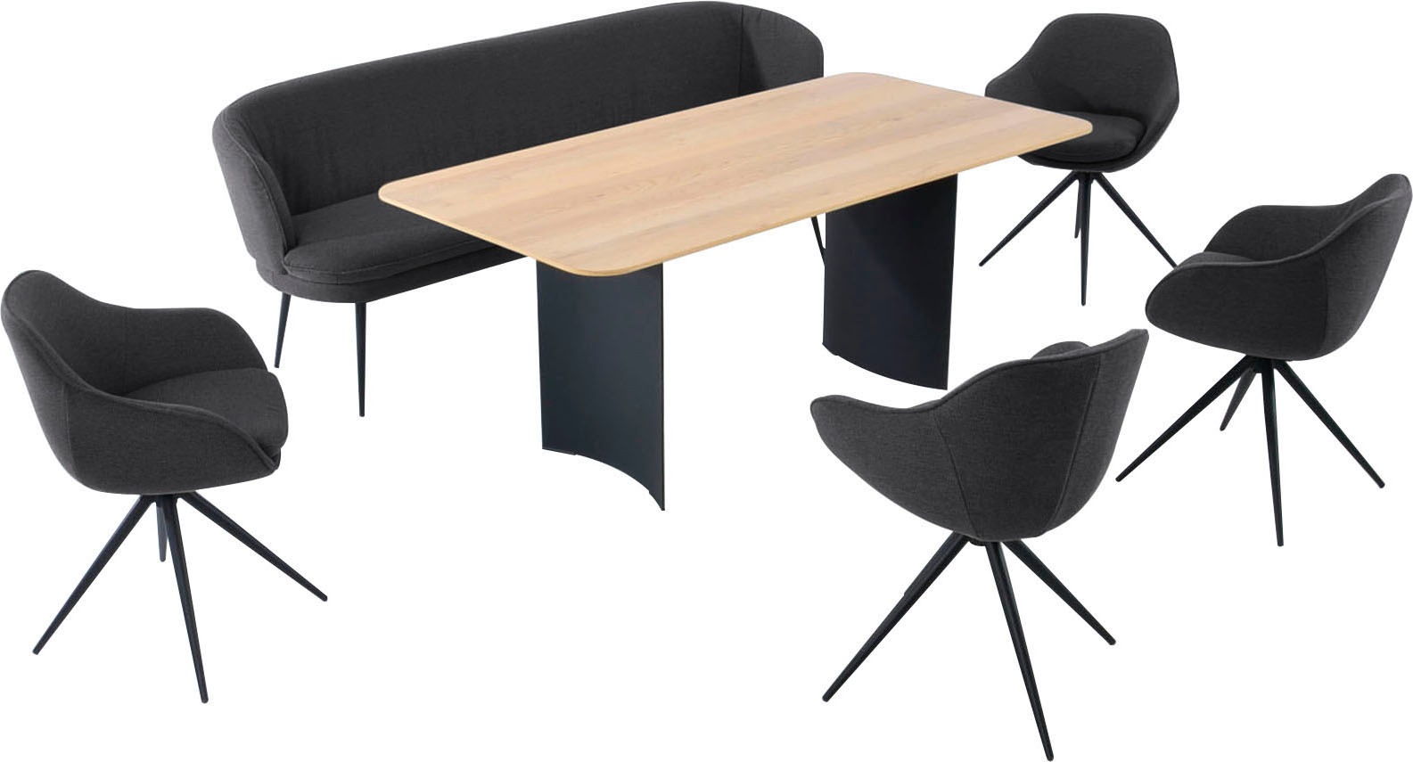K+W Komfort & Wohnen Essgruppe »ZOOM« abgerundete Essgruppe mit Solobank, 4 Sesseln und 1 Tisch